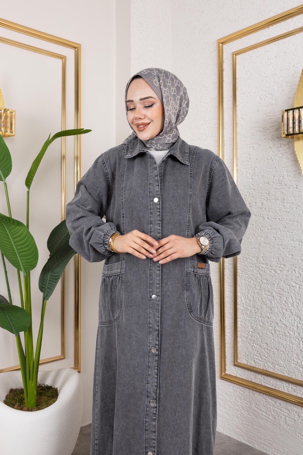 Harma Time Butik Kadın Düğmeli Cepli Kar Yıkamalı Denim Kot Kap görsel 5
