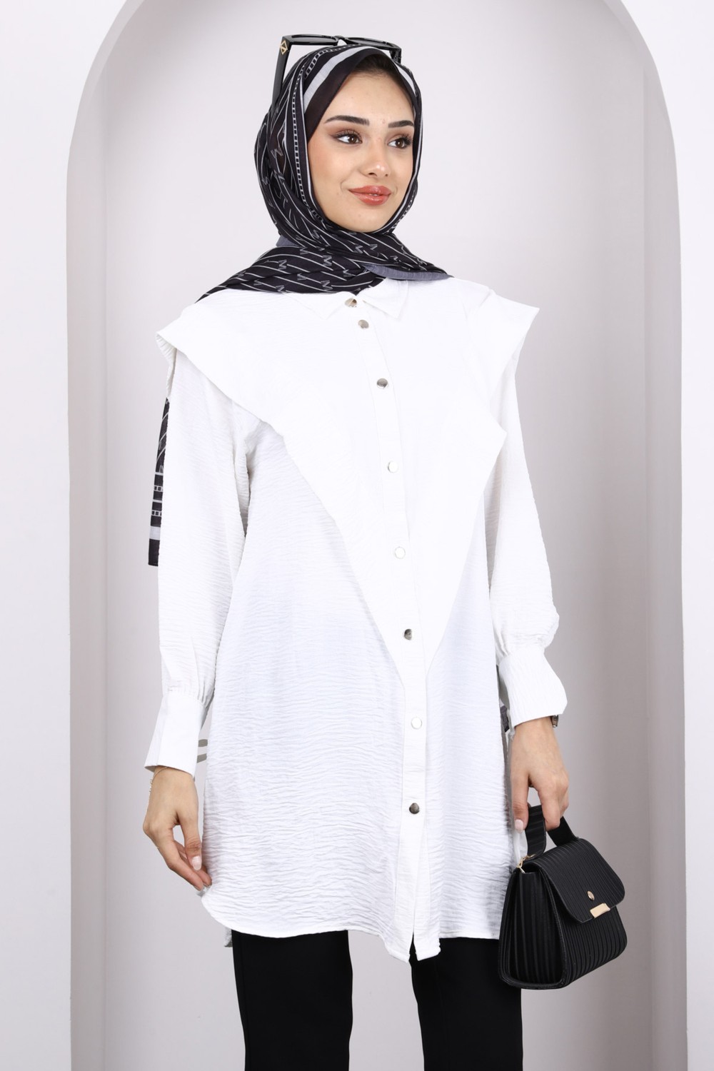 İmaj Butik Ekru Ön Detaylı Kol Bağlamalı Tunik görsel 6