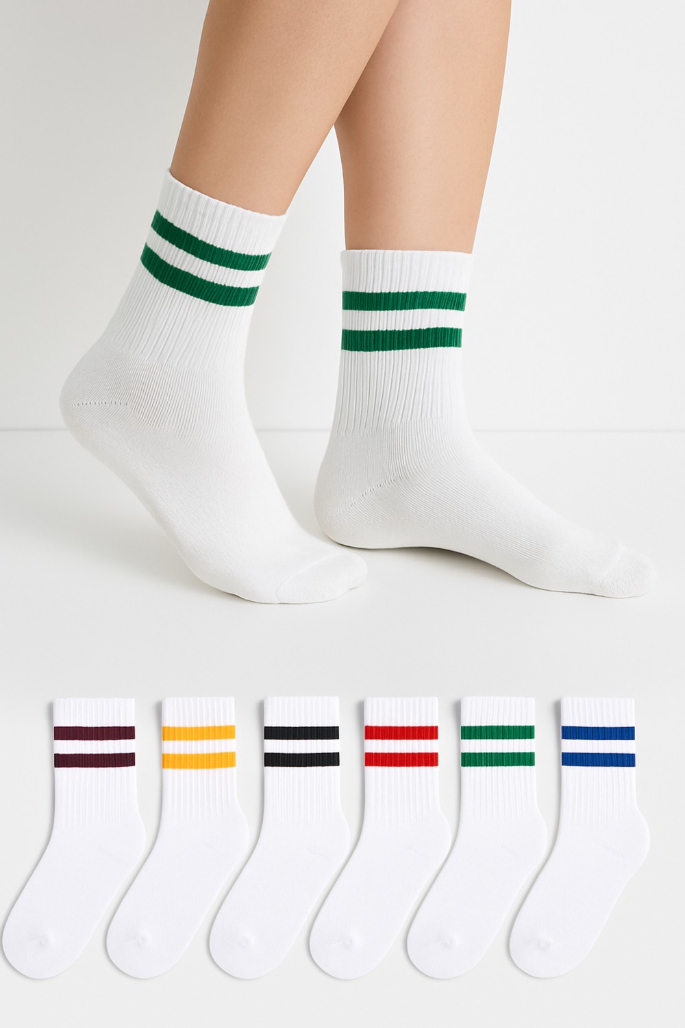 Worthy Socks 6'lı Çizgili Unisex Pamuklu Tenis Kolej Çorap