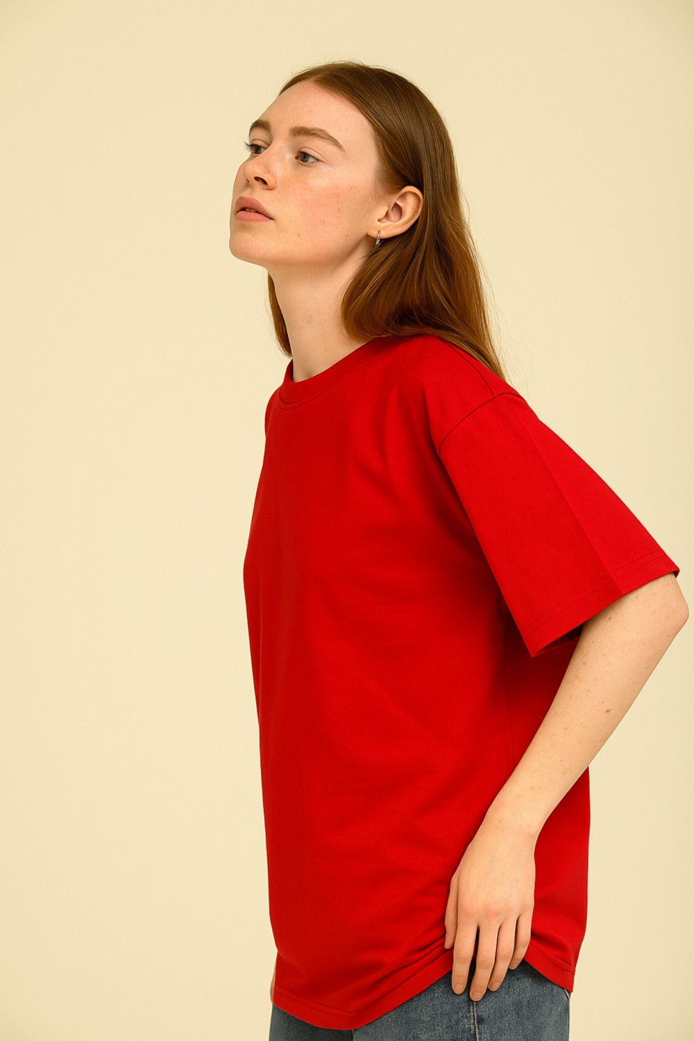 Guaraz Kadın Lacivert Oversize Bisiklet Yaka %100 Organik Pamuk Düz Basic Yazlık T-Shirt görsel 2
