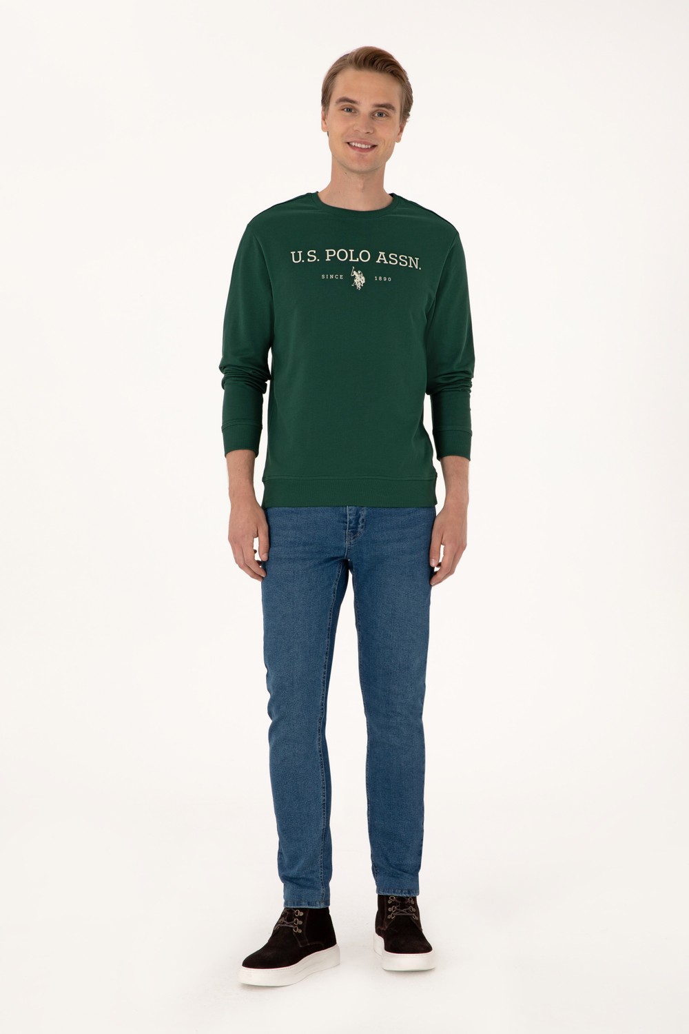 U.S. Polo Assn. Erkek Regular Fit Bisiklet Yaka Lacivert İnce Basic Sweatshirt 50313743-VR033 görsel 4