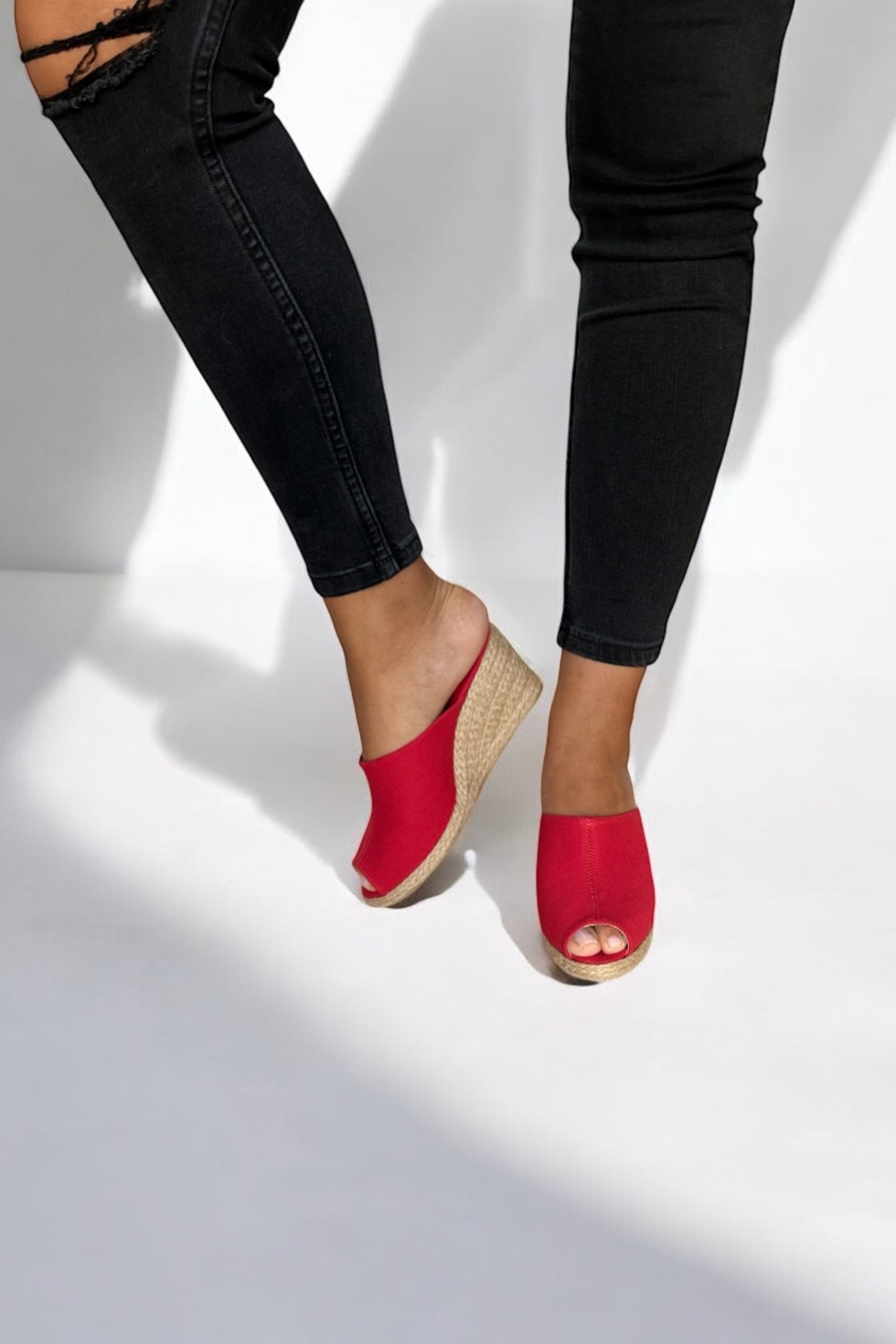 Y&D Shoes Kadın Yazlık Keten Espadril Sandalet Terlik | Dolgu Topuk | Rahat Kalıp görsel 4