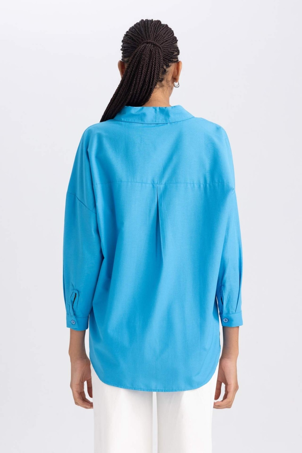 DeFacto Oversize Gömlek Yaka Poplin Uzun Kollu Tunik B0659AXNS görsel 6