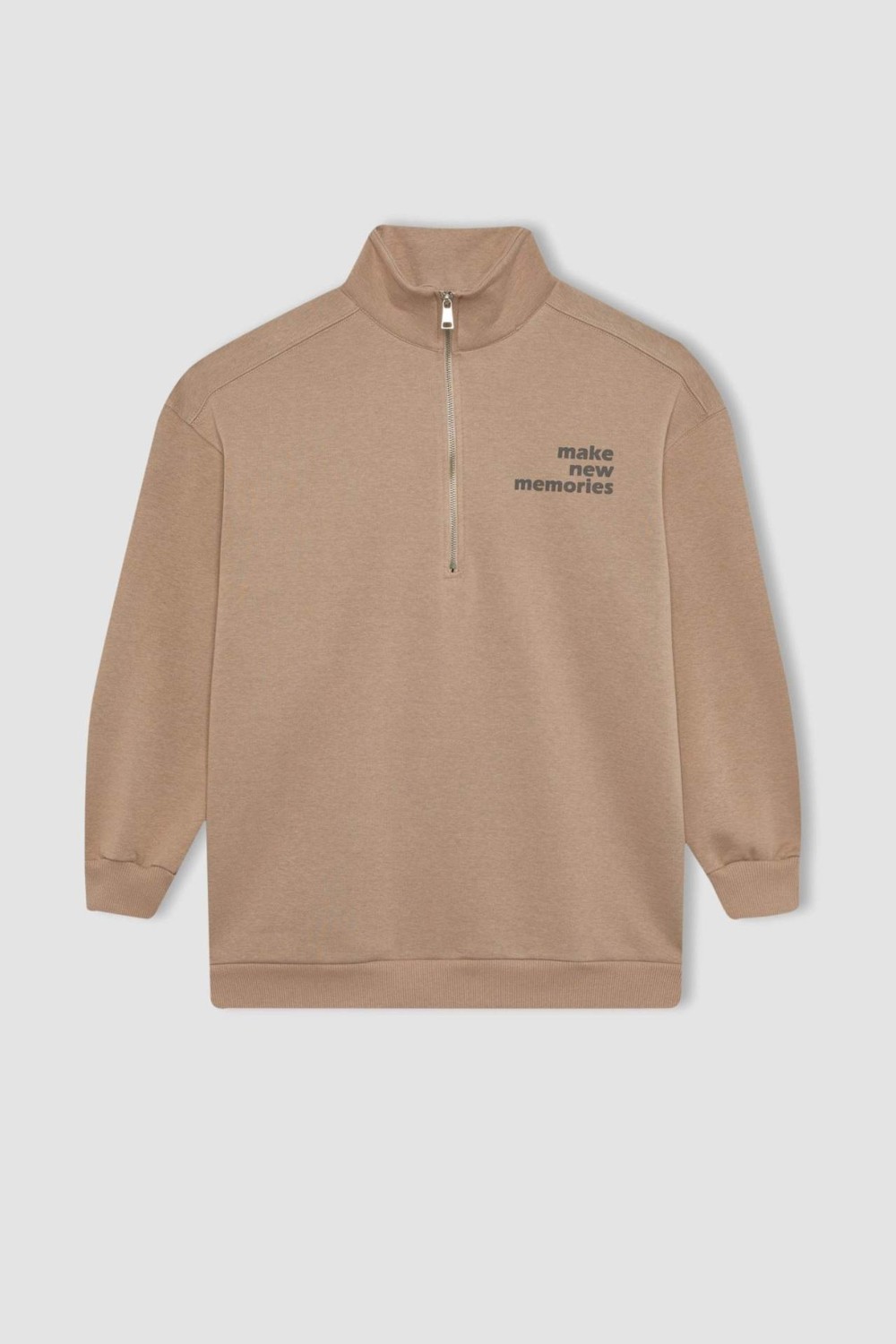 DeFacto Regular Fit Fermuarlı Dik Yaka Baskılı İçi Yumuşak Tüylü Kalın Sweatshirt Tunik görsel 8