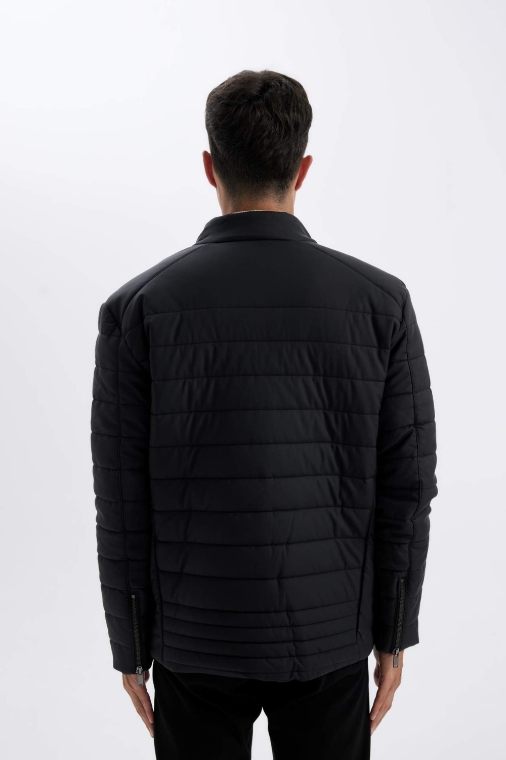 DeFacto Slim Fit Dar Kesim Dik Yaka Fermuarlı Cepli Suni Deri Ceket Mont X4014AZ24WN görsel 7