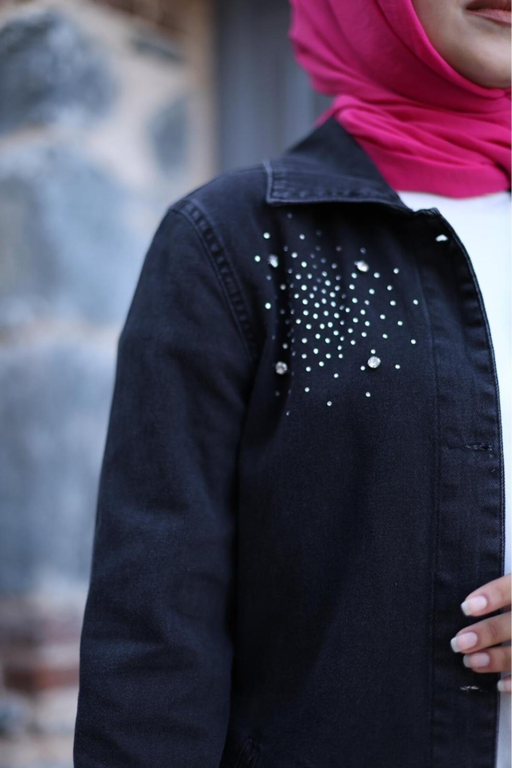 Harman Butik Kadın Taş Işlemeli Denim Kot Ceket görsel 2
