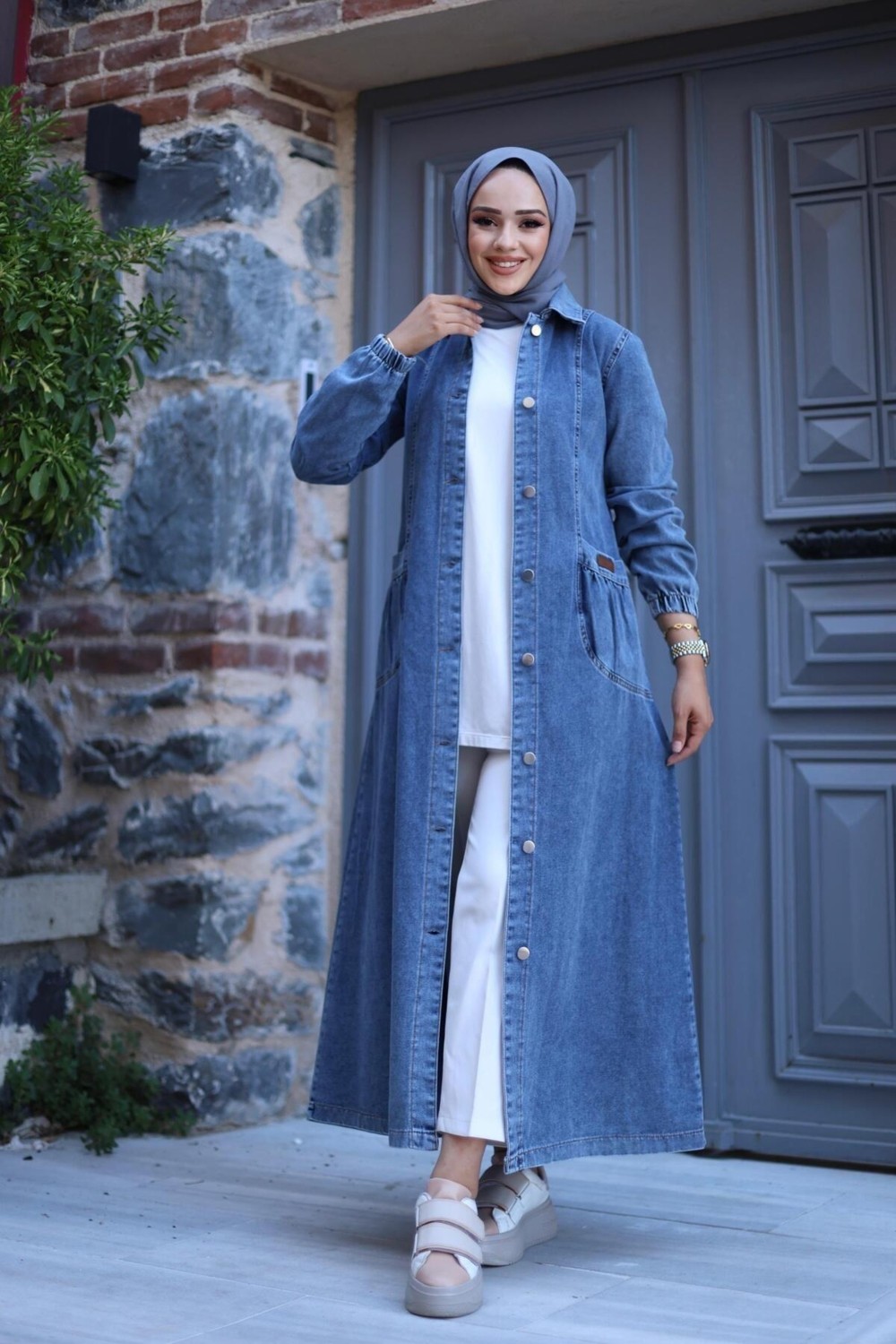 Harma Time Butik Kadın Düğmeli Cepli Kar Yıkamalı Denim Kot Kap