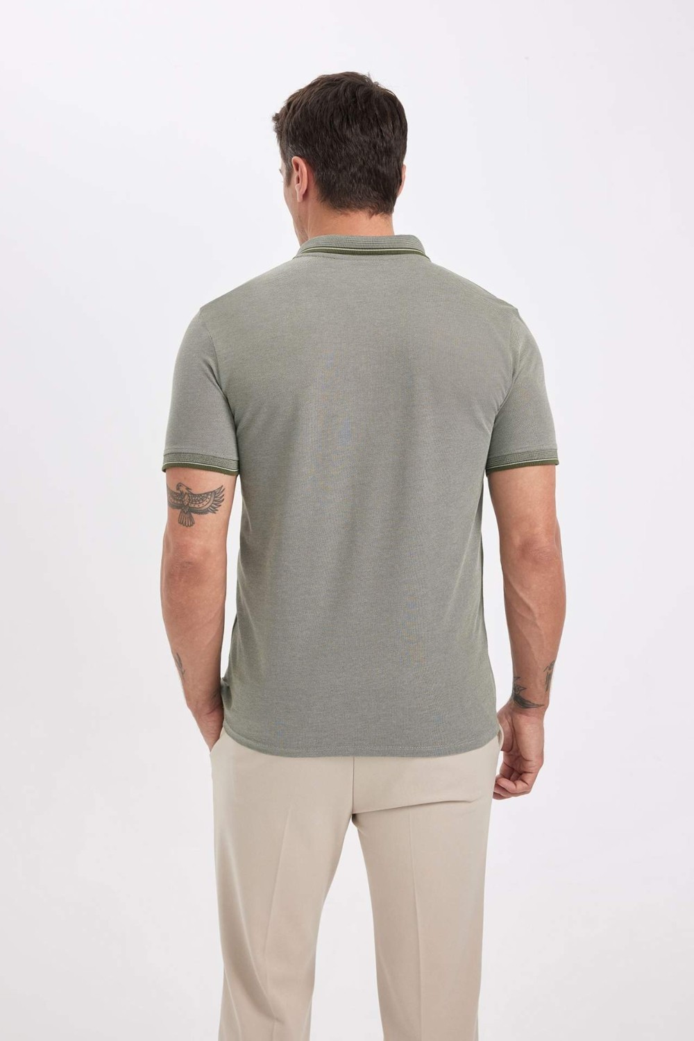 DeFacto Slim Fit Dar Kesim Polo Yaka Kısa Kollu Pamuklu Tişört D0033AXNS görsel 8