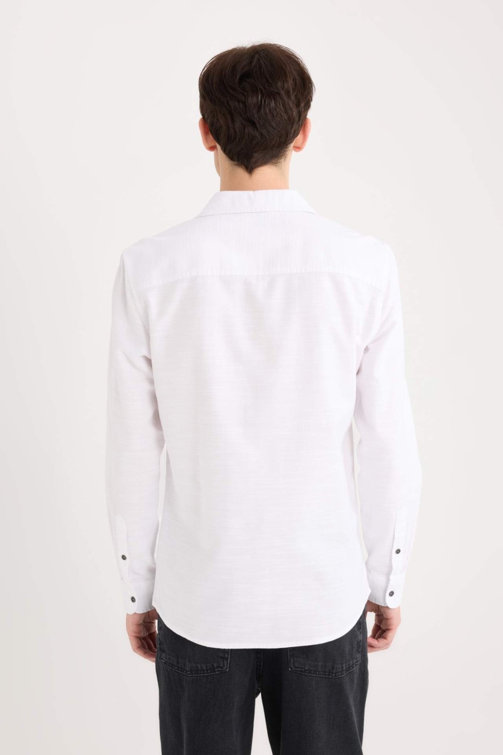 DeFacto %100 Pamuk Slim Fit Basic Uzun Kollu Siyah Gömlek A4644AX25SP görsel 7