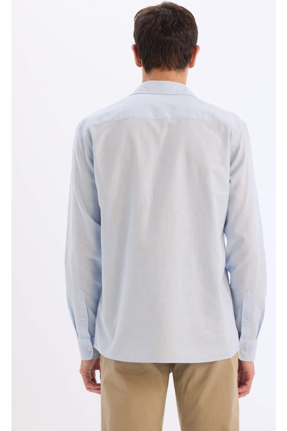 DeFacto Regular Fit Polo Yaka Keten Karışımlı Yazlık Uzun Kollu Gömlek E0518AX25SM görsel 6