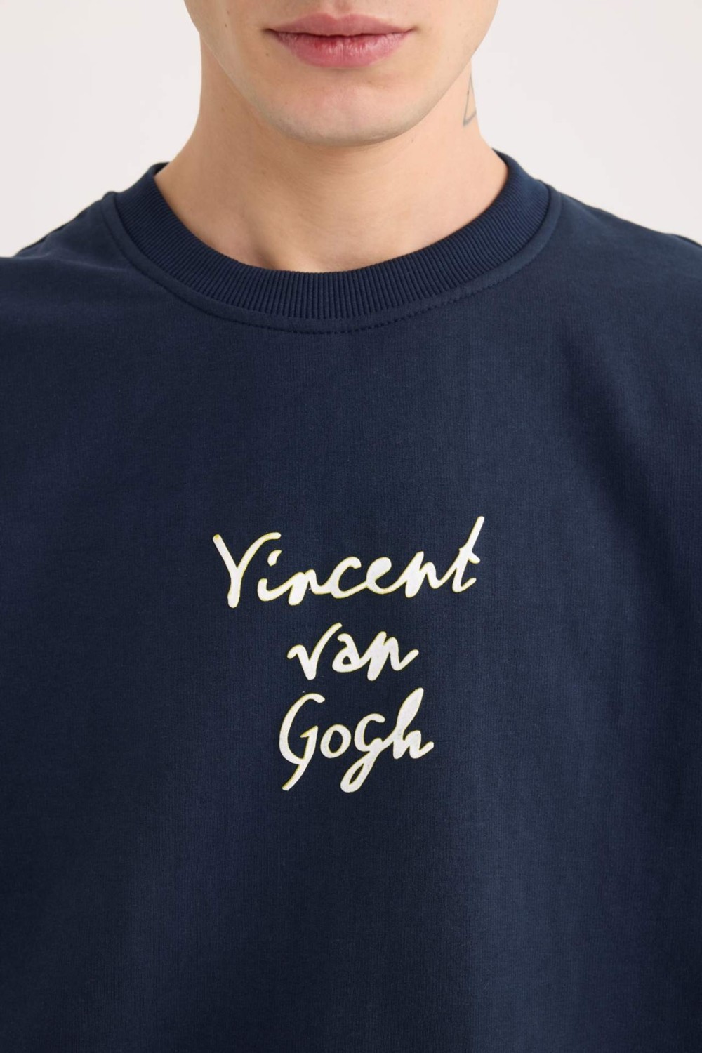 DeFacto Van Gogh Boxy Fit Bisiklet Yaka Sırt Baskılı Sweatshirt E3203AX24WN görsel 6