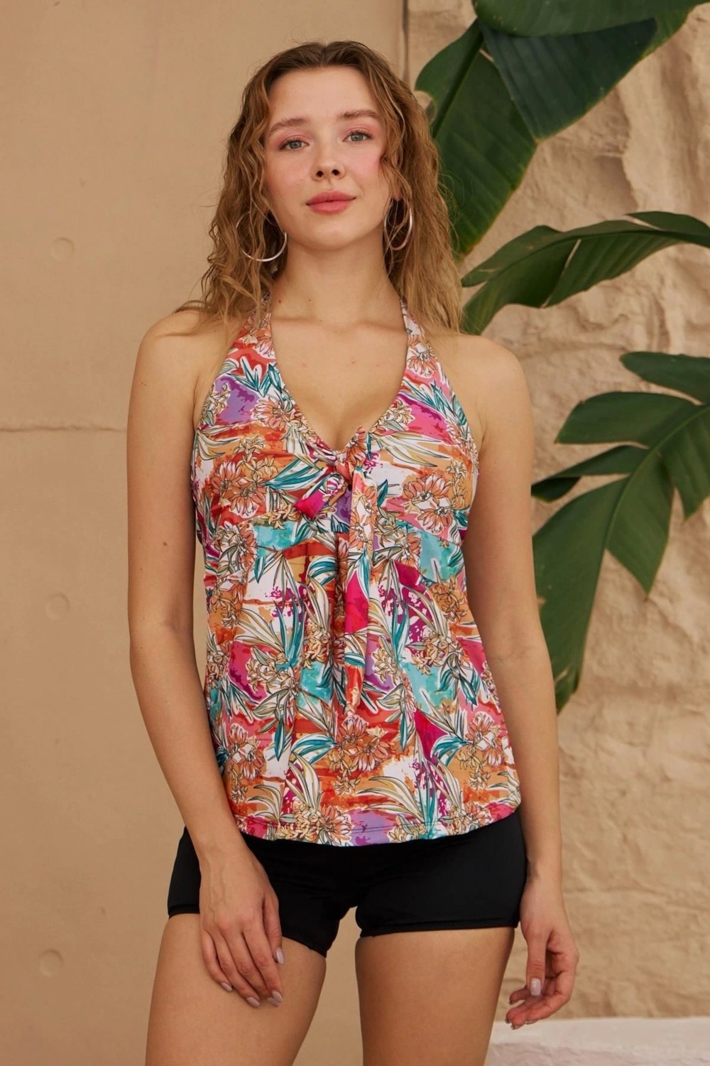 Starinci Mayo Starinci Kadın Tankini Şortlu Pastel Renkli Çiçek Desenli Plaj Modası Rahat Kullanım