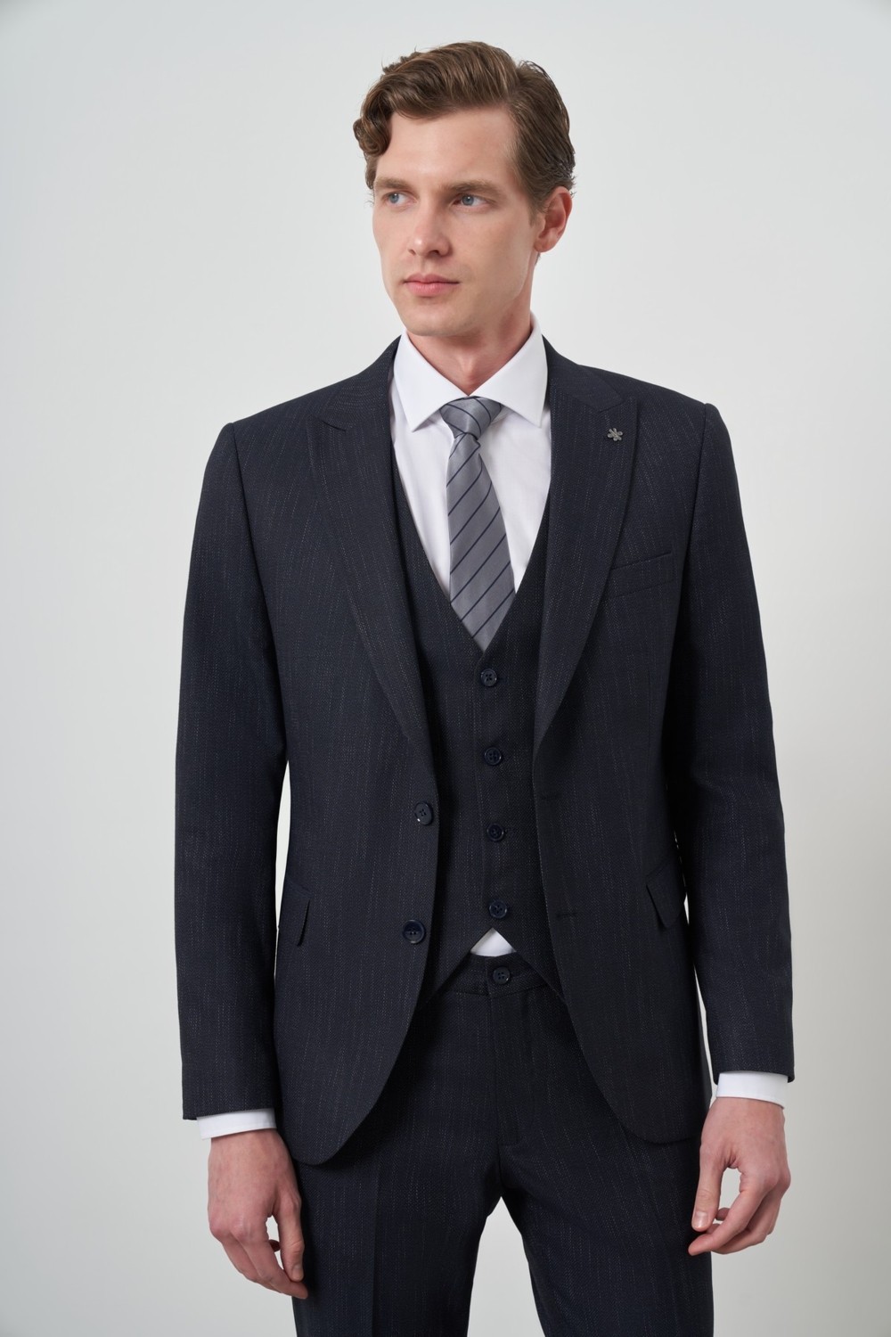 Morven Erkek Siyah Trend Yelekli Slim Fit Sivri Yaka Takım Elbise görsel 8
