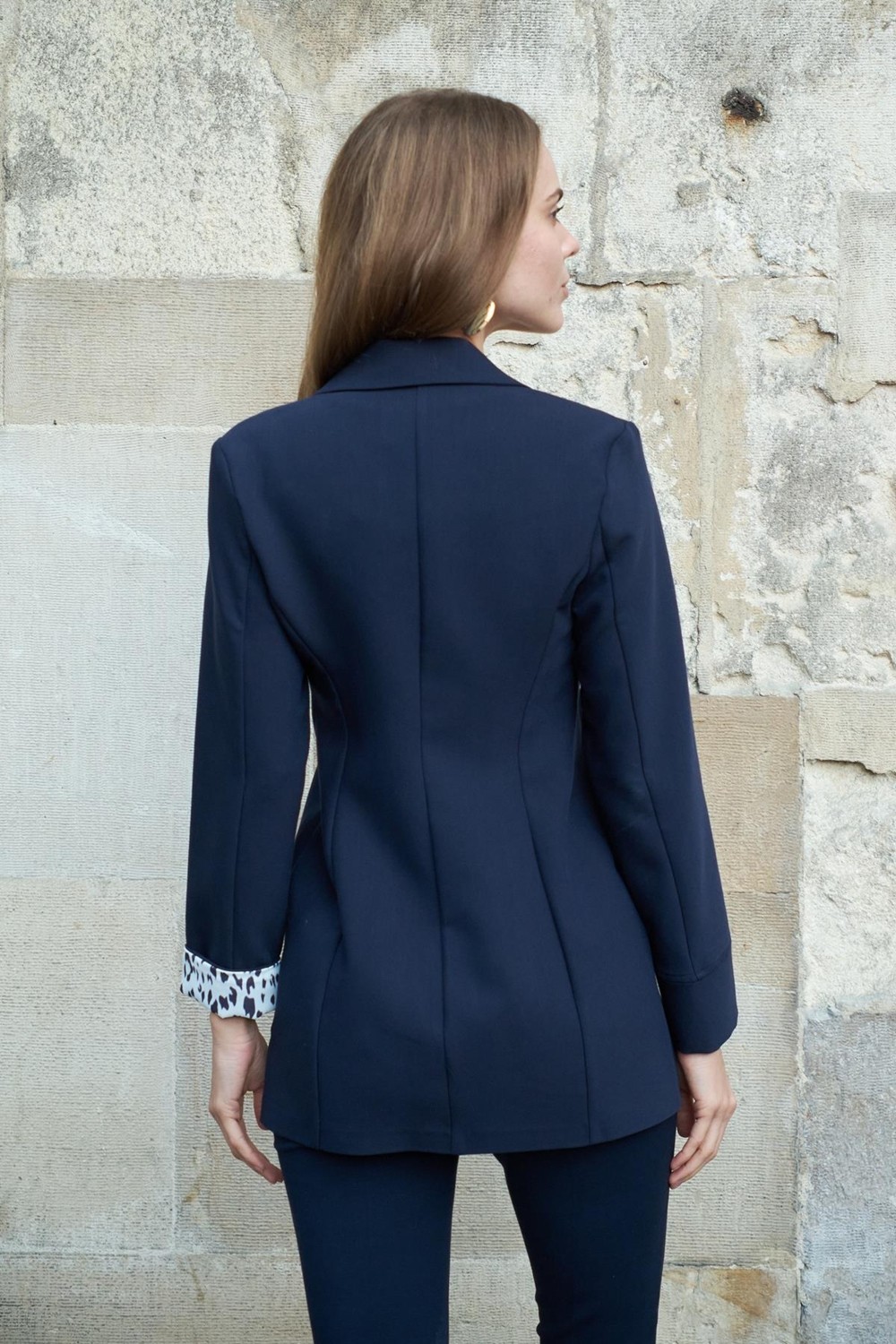 Jument Yakalı Cepli Uzun Kol Katlamalı Blazer Kumaş Ceket-Lacivert görsel 4