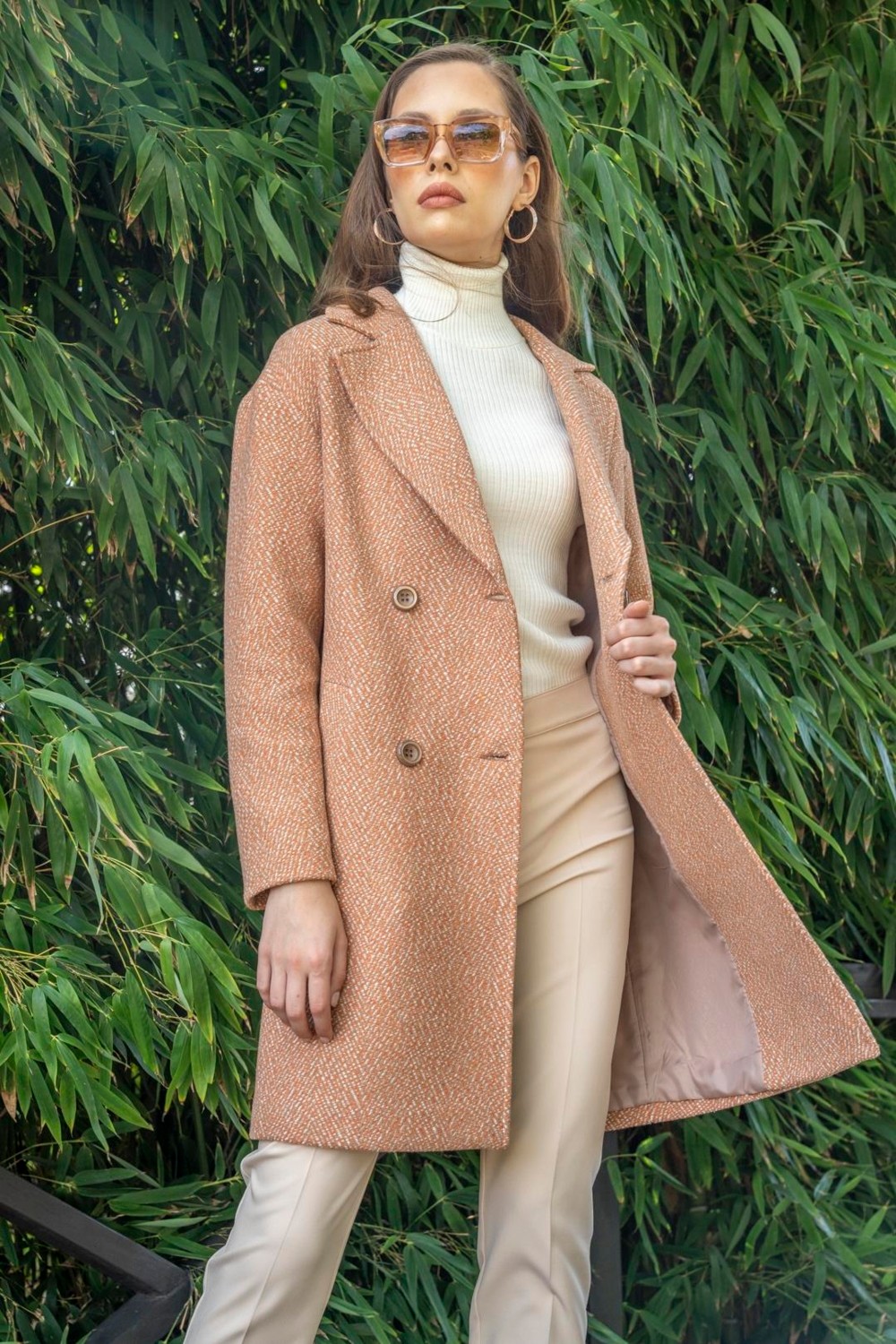 Olcay Kruvaze Oversize Balık Sırtı Kaban Somon 3949