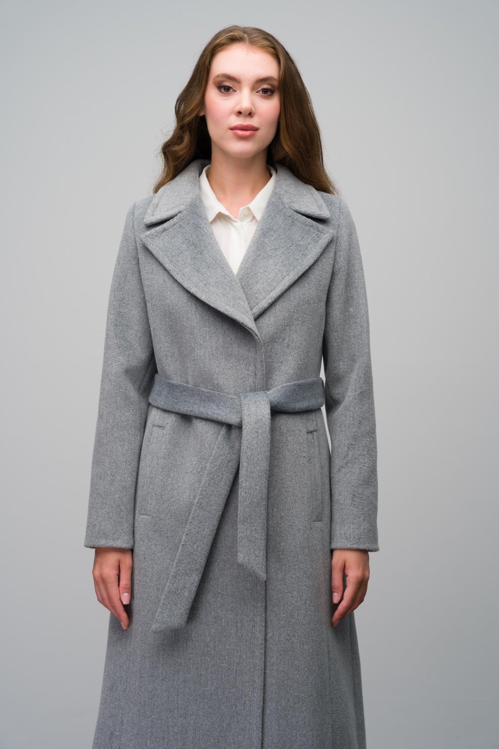 Olcay Exclusive Çıt Çıt Kapamalı Belden Bağlamalı Kaban Açık Gri Polyester Karışımlı Düz Desenli Kadın görsel 5