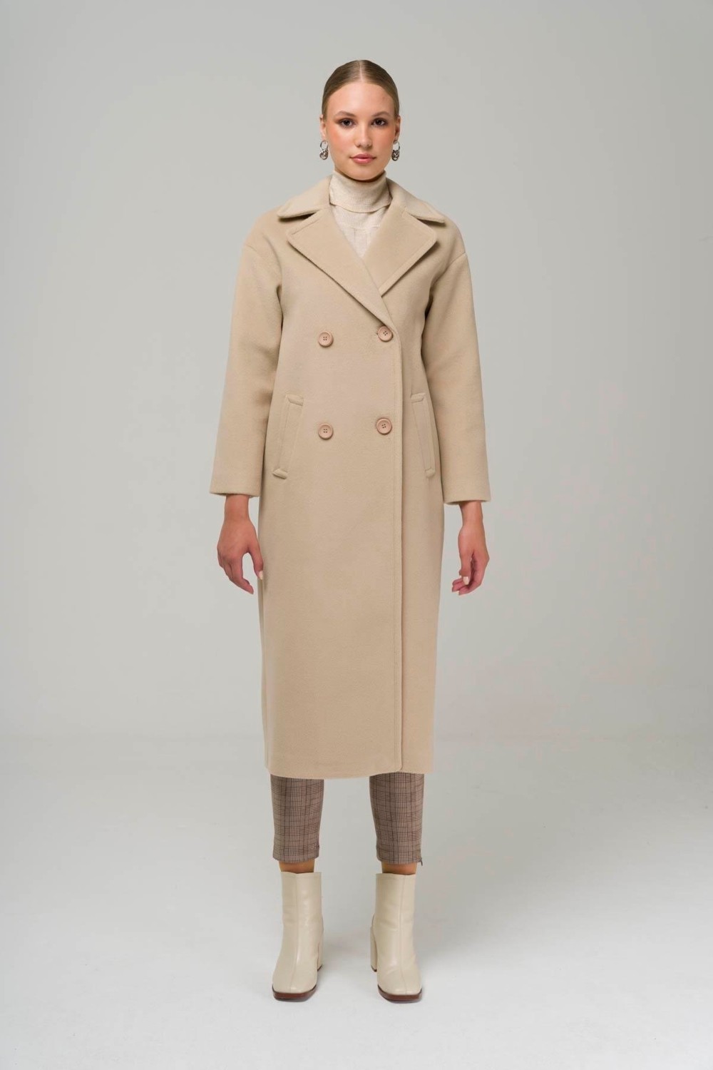 Olcay Kruvaze Ara Boy Oversize Kaban Bej 3860-Y görsel 4