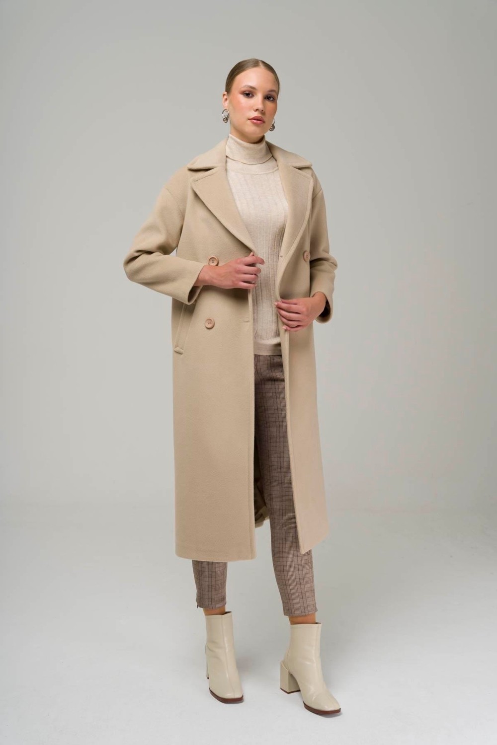 Olcay Kruvaze Ara Boy Oversize Kaban Bej 3860-Y görsel 5