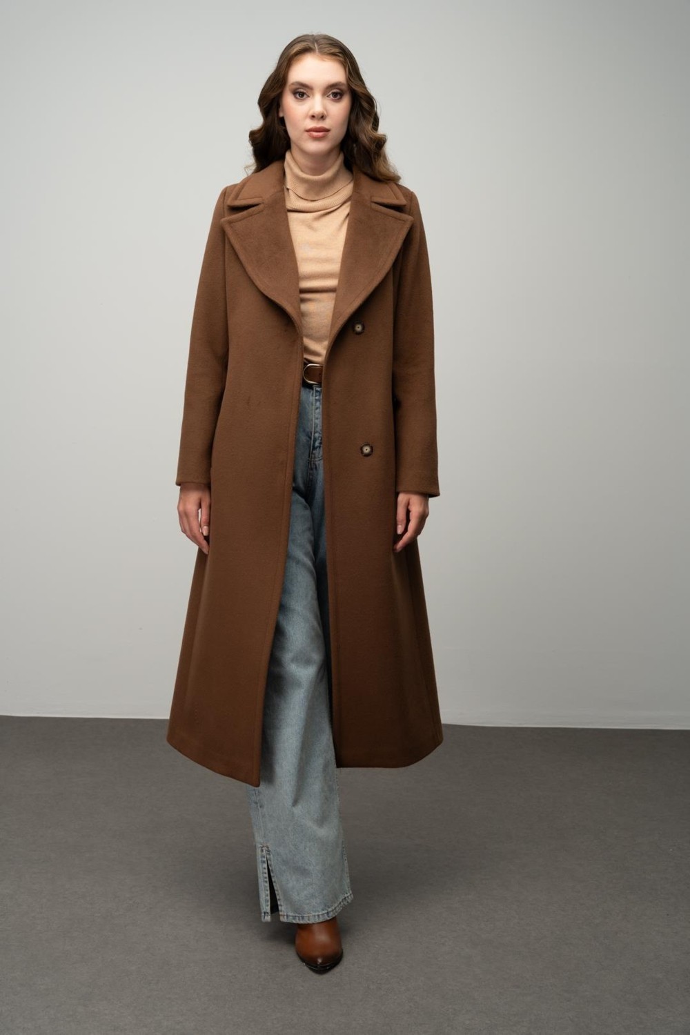 Olcay Exclusive Kaban Tütün Renkli Uzun Kol Dokuma Polyester Karışımlı Düz Desenli Kadın Tesettür 3057 görsel 3