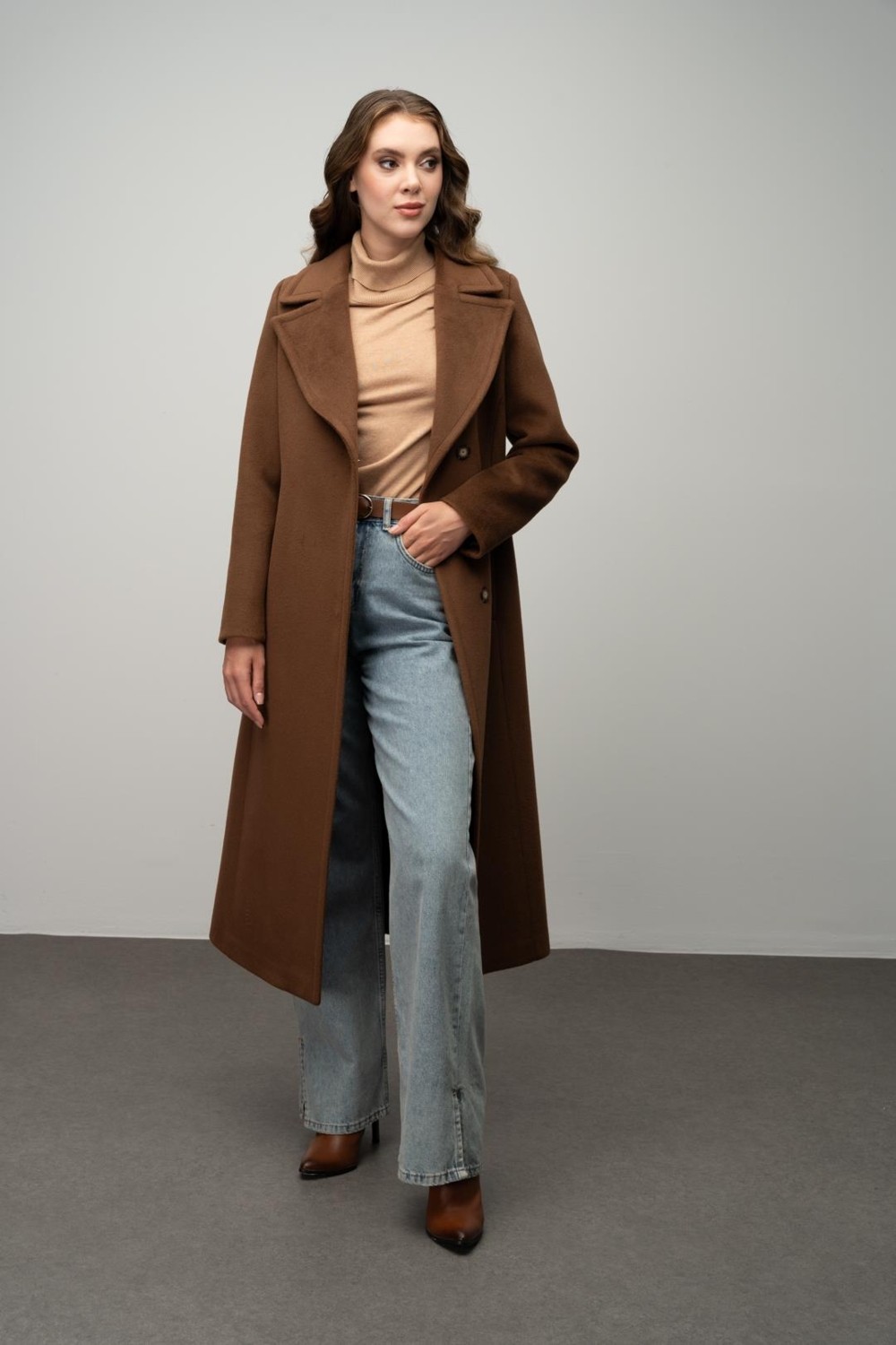 Olcay Exclusive Kaban Tütün Renkli Uzun Kol Dokuma Polyester Karışımlı Düz Desenli Kadın Tesettür 3057 görsel 5