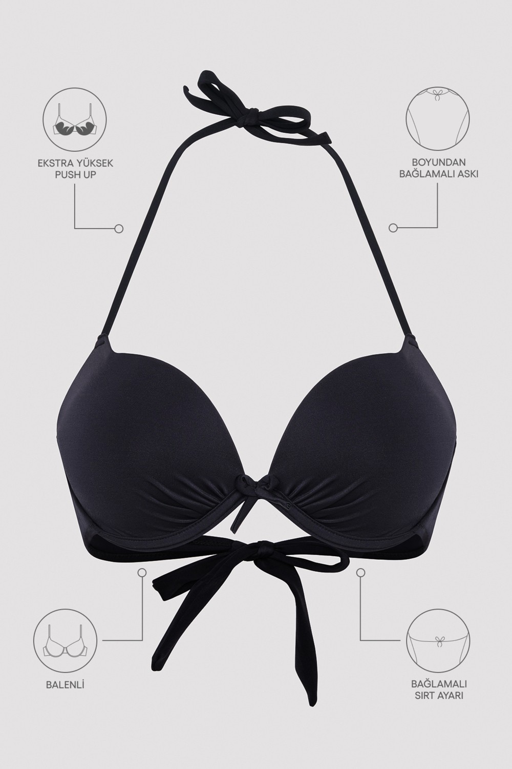 Penti Push Up Destekli Siyah Bikini Üstü görsel 6