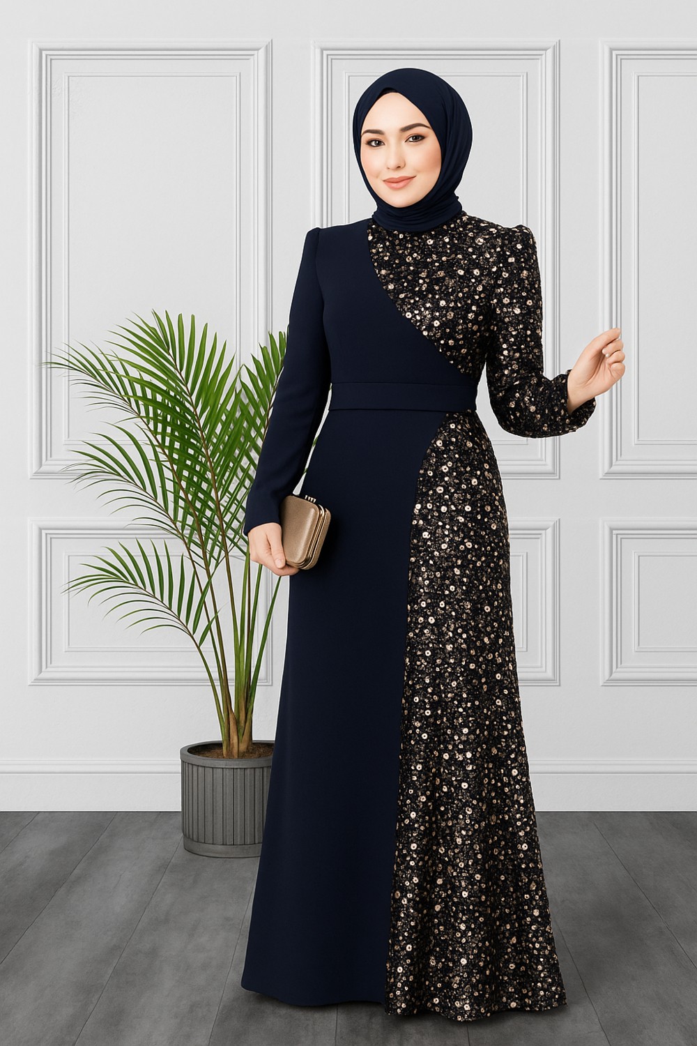 Ayşe Melek Tasarım Pullu Tesettür Balık Abiye Elbise 2777