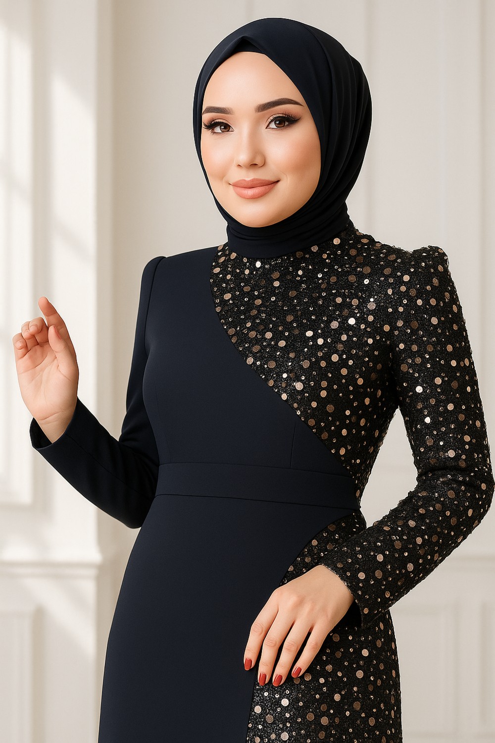 Ayşe Melek Tasarım Pullu Tesettür Balık Abiye Elbise 2777 görsel 2