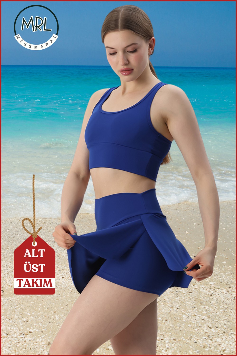 Miss Maral Kadın Siyah Alt-Üst Takım Şort & Sabit Pedli Üst Crop Denizde Havuzda Sporda Swimsuit TAKIM33107