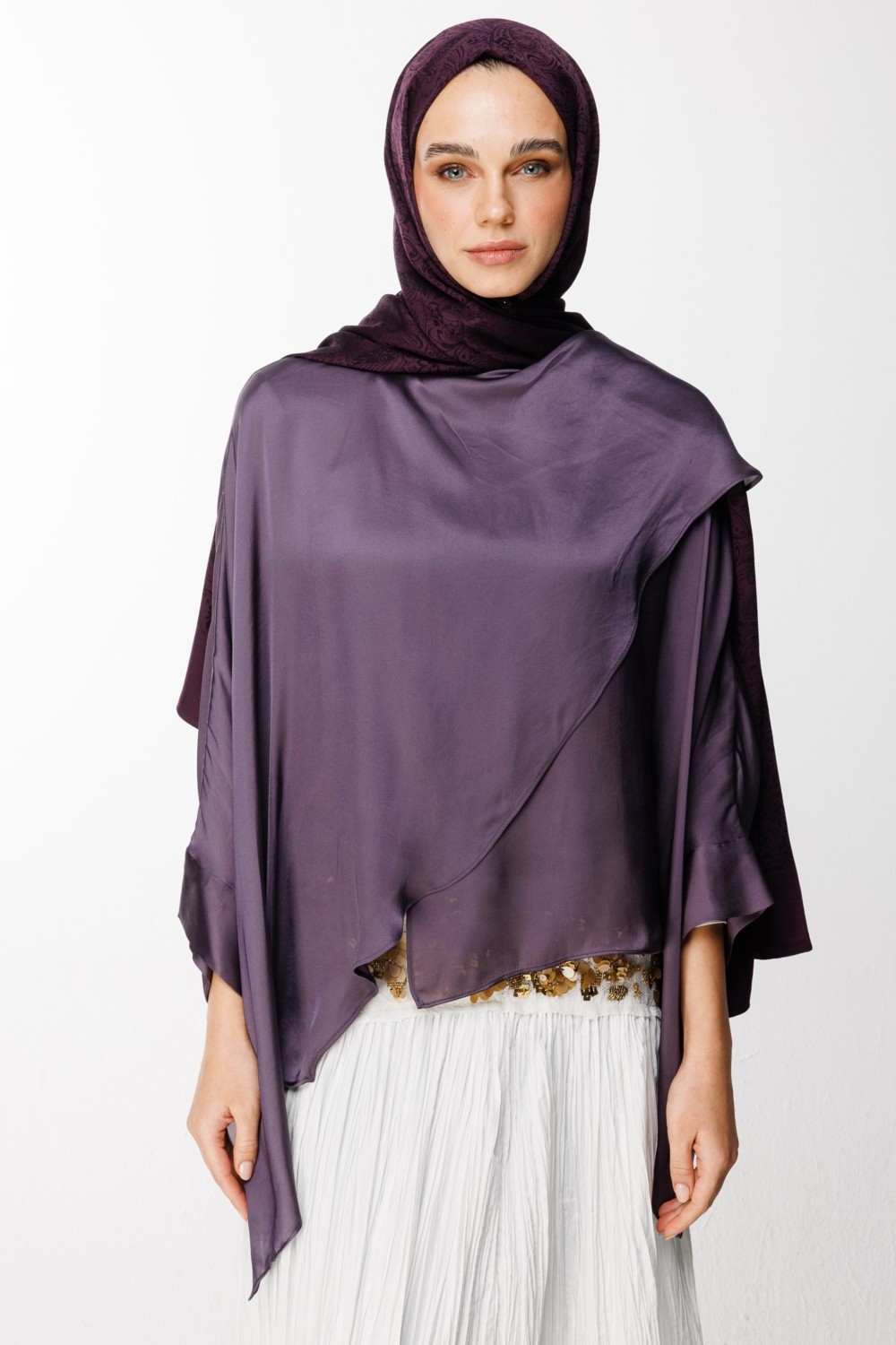 Mooncorn Velora Desen Çift Taraflı Şal Mor-Siyah