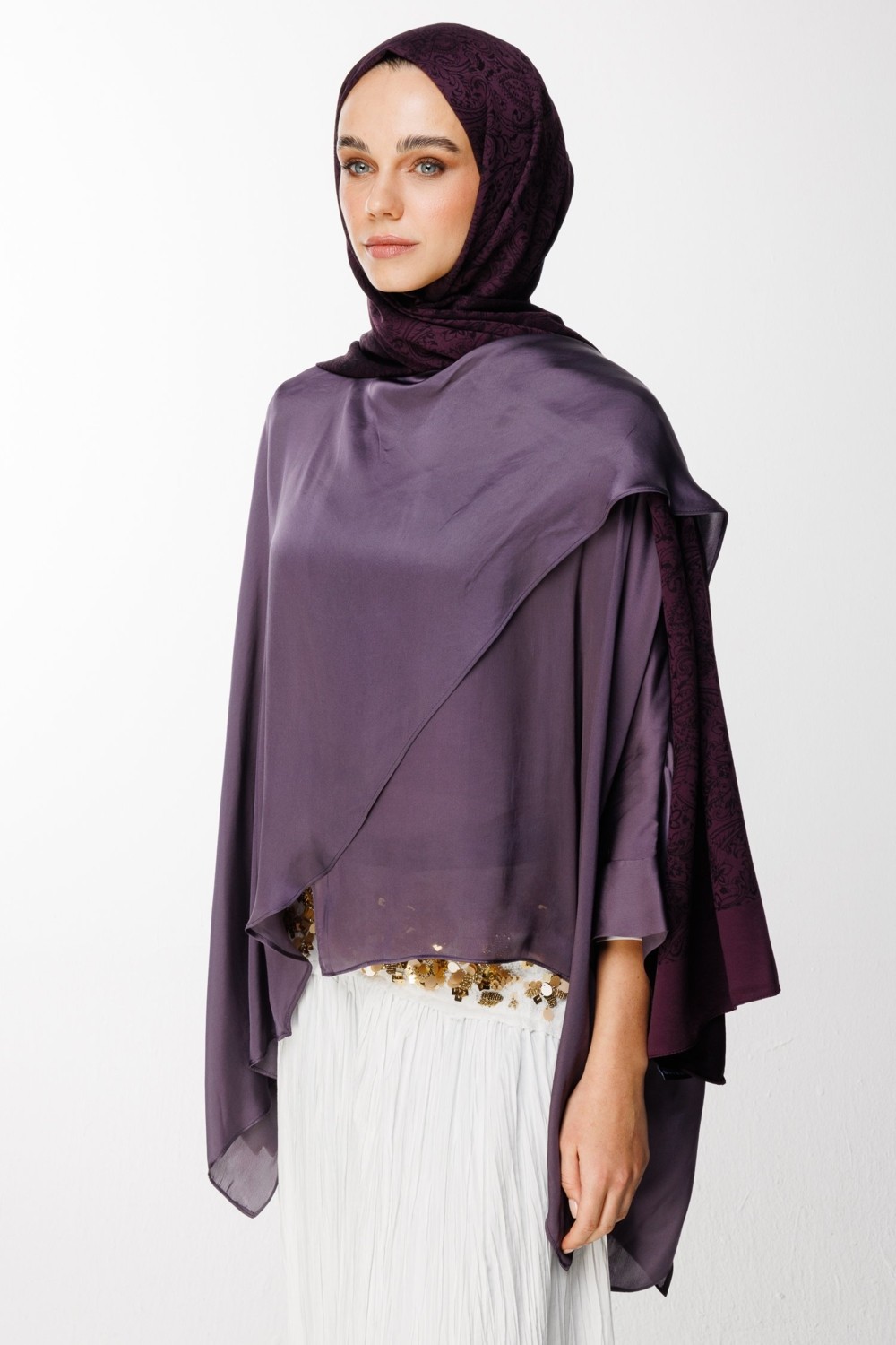 Mooncorn Velora Desen Çift Taraflı Şal Mor-Siyah görsel 2