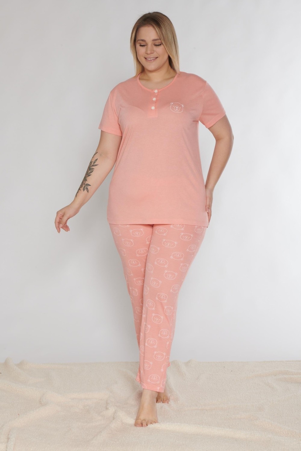 BÜYÜK BEDEN BATTAL KISA KOL PİJAMA TAKIMI ALPERİ B780-20 görsel 4