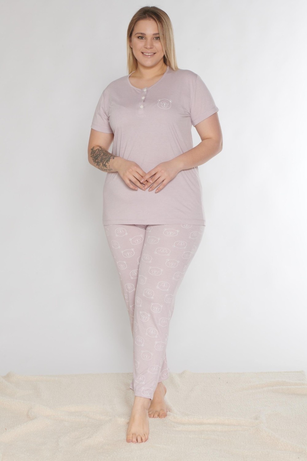 BÜYÜK BEDEN BATTAL KISA KOL PİJAMA TAKIMI ALPERİ B780-20 görsel 2