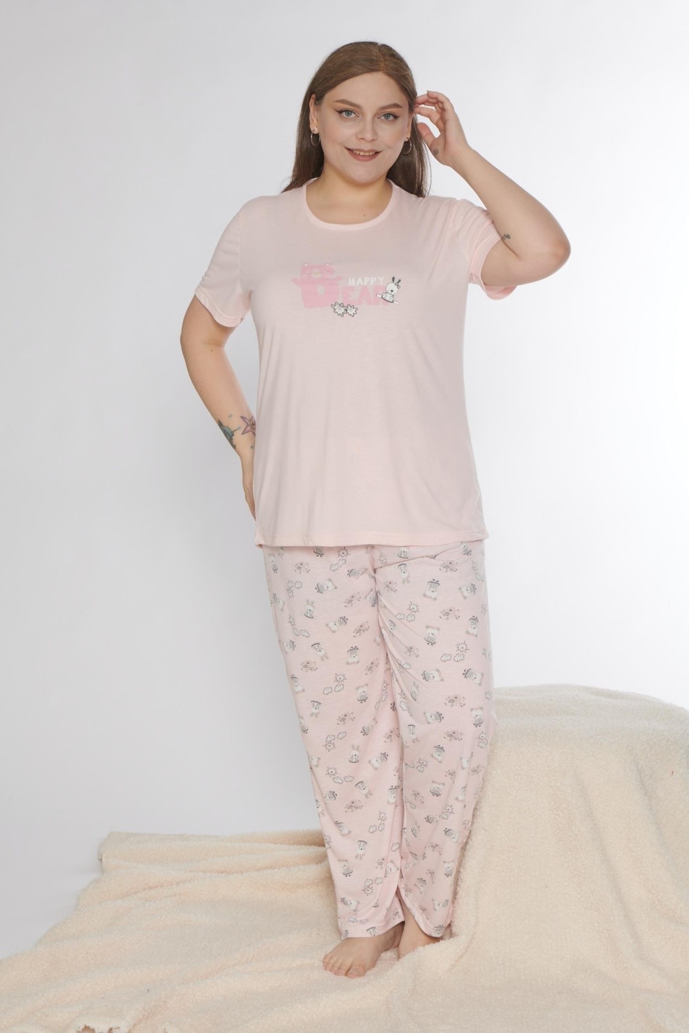 Dowry Büyük Beden Battal Viskon Kısa Kol Yazlık Pijama Takımı Dowry B08-90