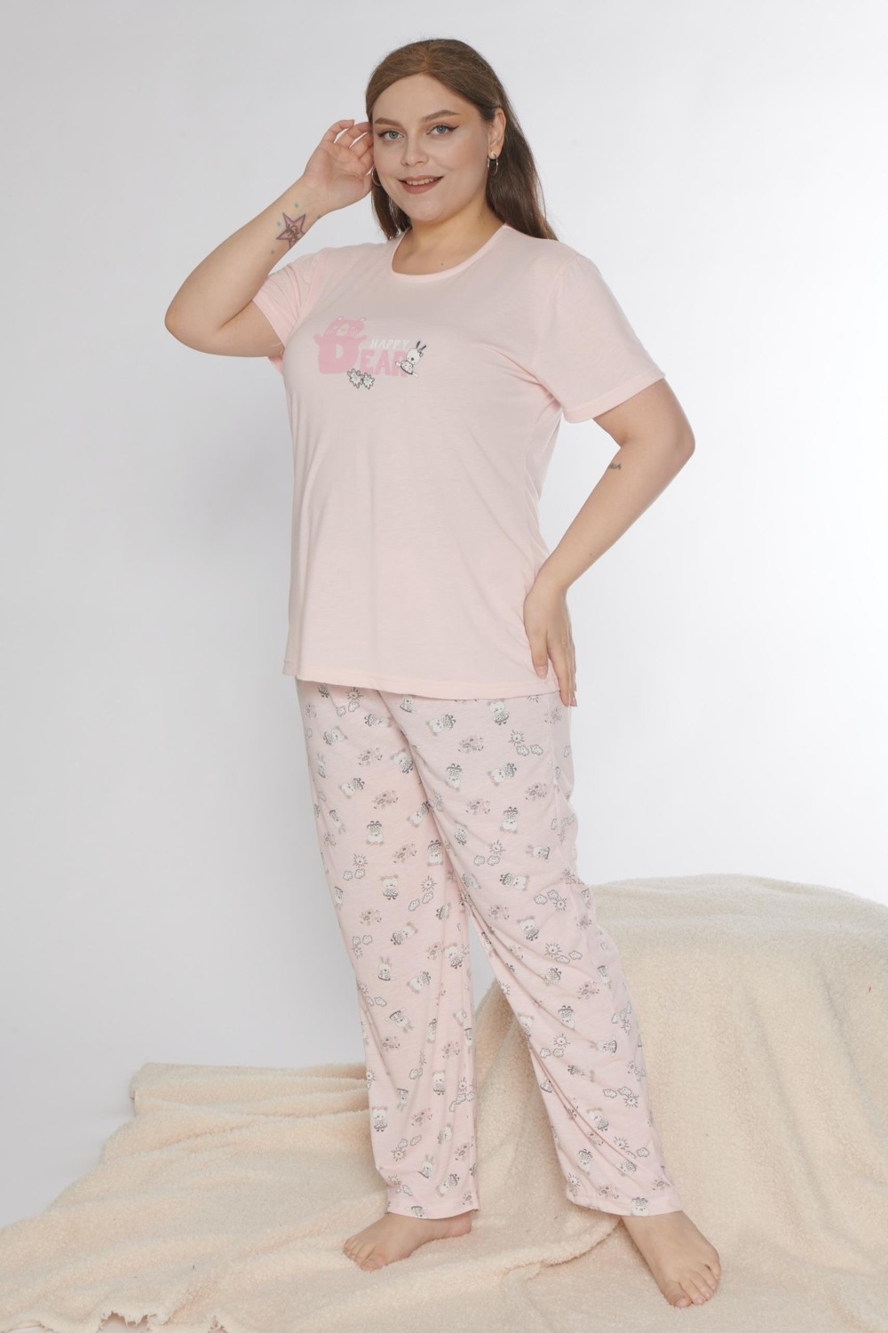 Dowry Büyük Beden Battal Viskon Kısa Kol Yazlık Pijama Takımı Dowry B08-90 görsel 6