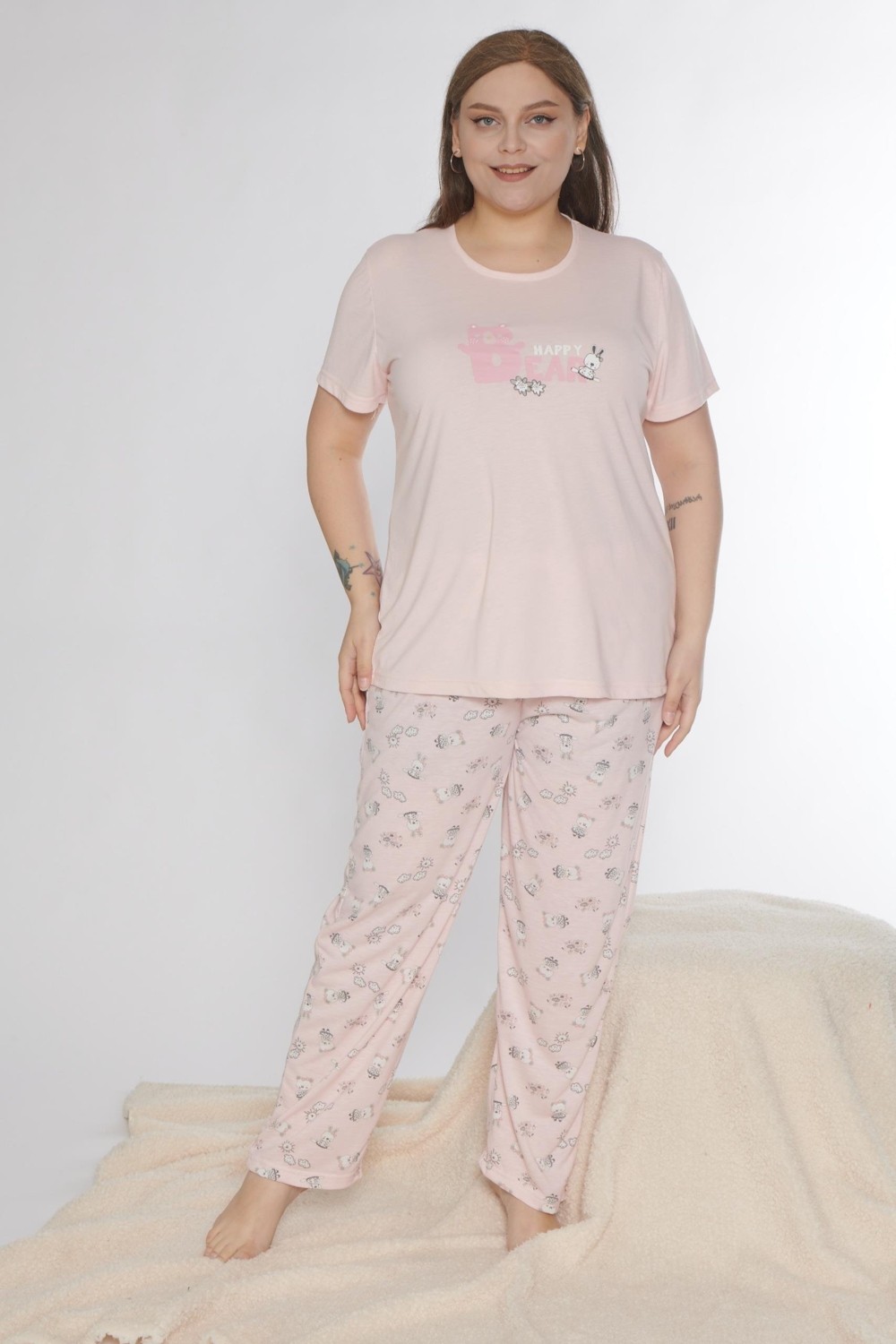Dowry Büyük Beden Battal Viskon Kısa Kol Yazlık Pijama Takımı Dowry B08-90 görsel 8