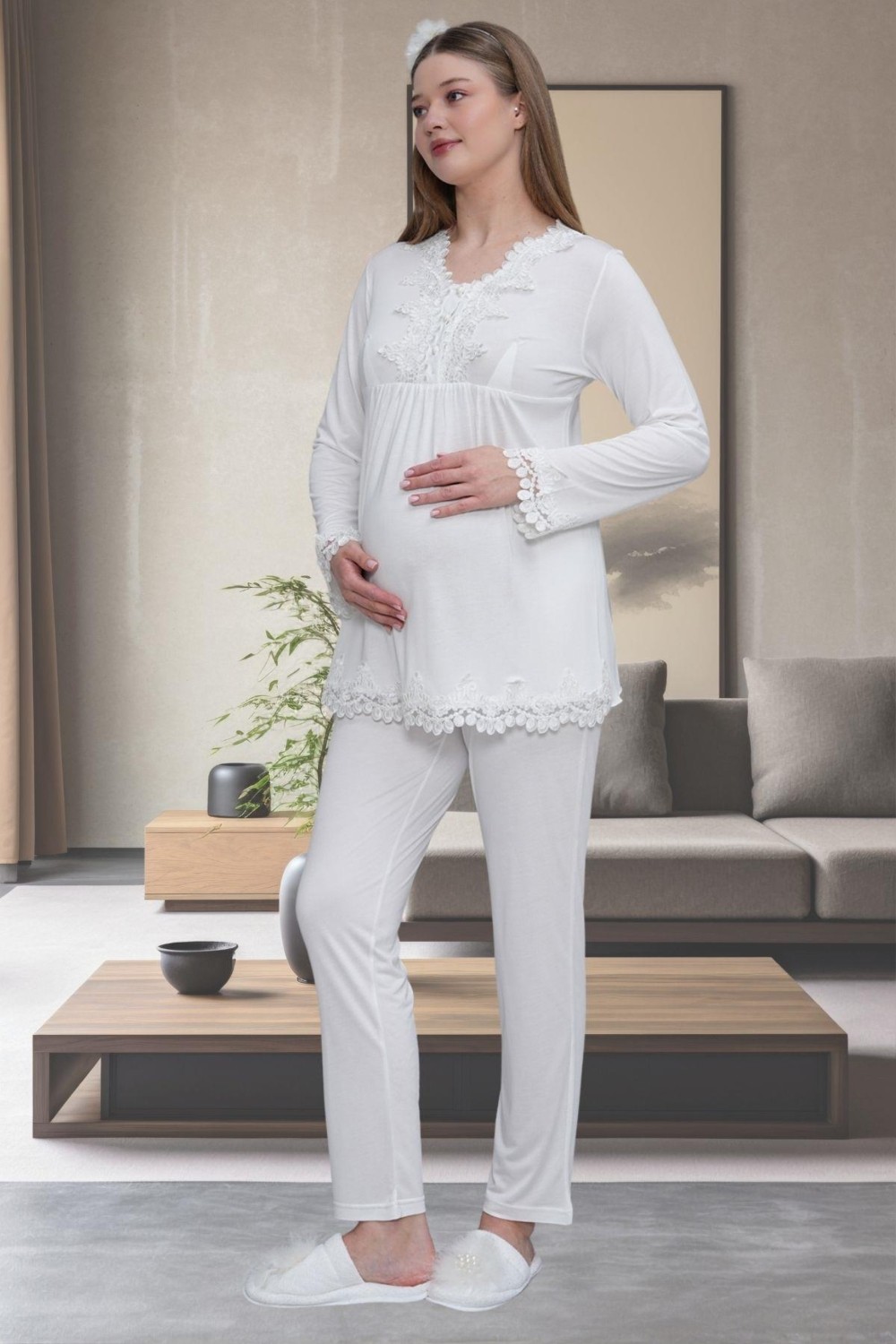 Mecit Pijama Mecit Ekru 1501 Hamile Lohusa Pijama Takımı görsel 2