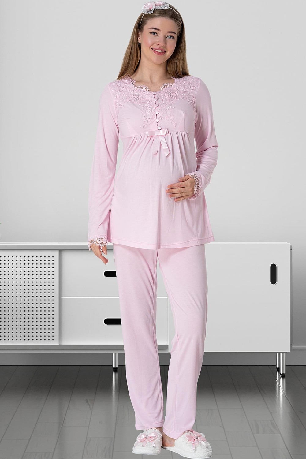 Mecit Pijama Mecit 5414 Pembe Lohusa Pjama Takımı görsel 3