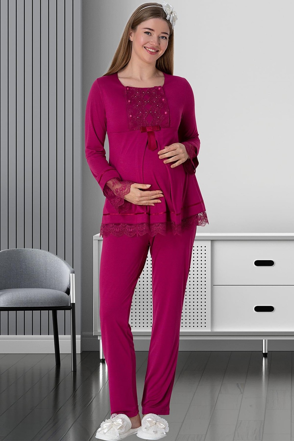 Mecit Pijama Mecit 1820 Fuşya Lohusa Pijama Takımı görsel 2