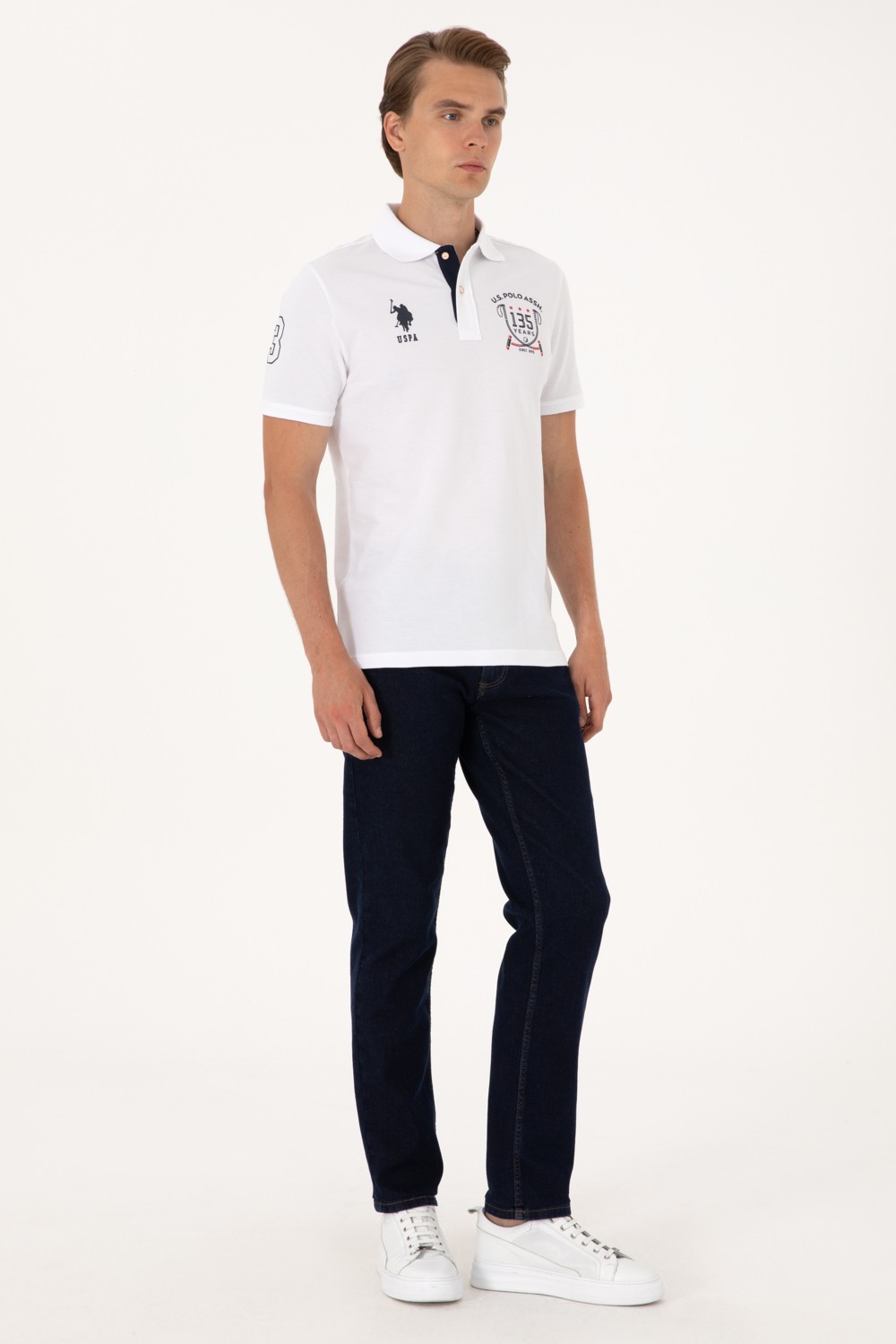 U.S. Polo Assn. Erkek Regular Fit Beyaz Polo Yaka Tişört 50299667-VR013 görsel 4