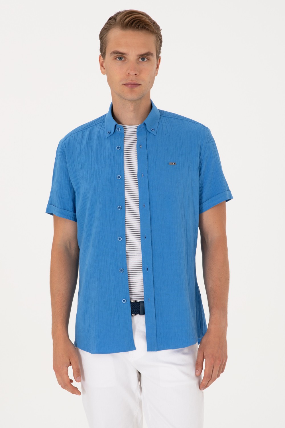 U.S. Polo Assn. Erkek İndigo Kısa Kollu Gömlek 50306328-VR028