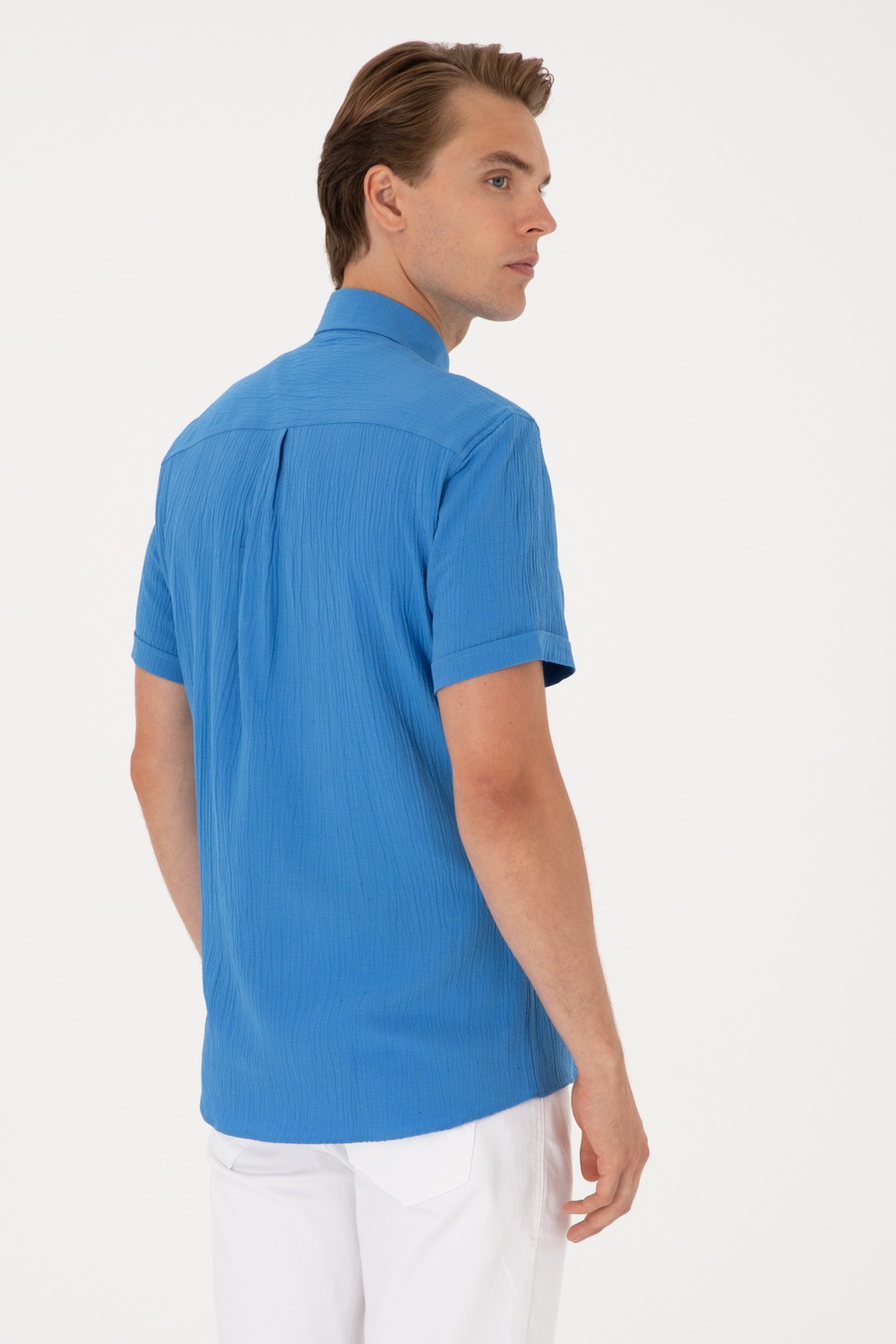 U.S. Polo Assn. Erkek İndigo Kısa Kollu Gömlek 50306328-VR028 görsel 5