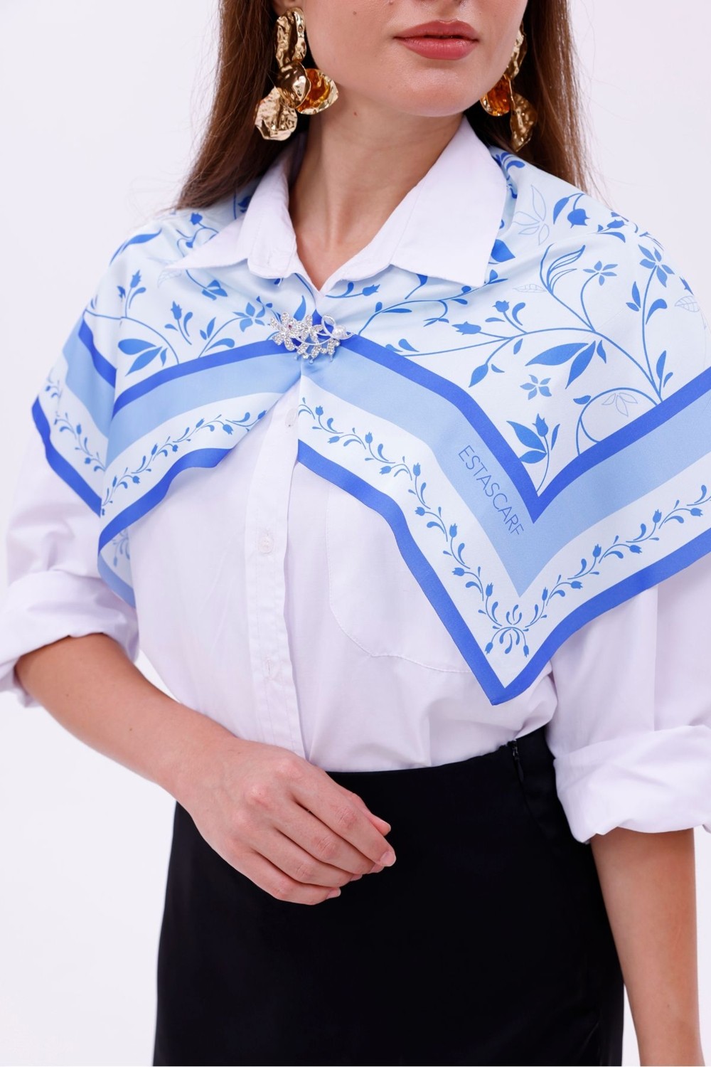 Tarzını Seç Akdeniz Dalları Model Fular Bandana Şal Estascarf 70X70 cm görsel 3