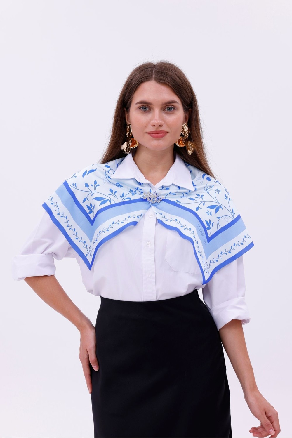 Tarzını Seç Akdeniz Dalları Model Fular Bandana Şal Estascarf 70X70 cm görsel 6