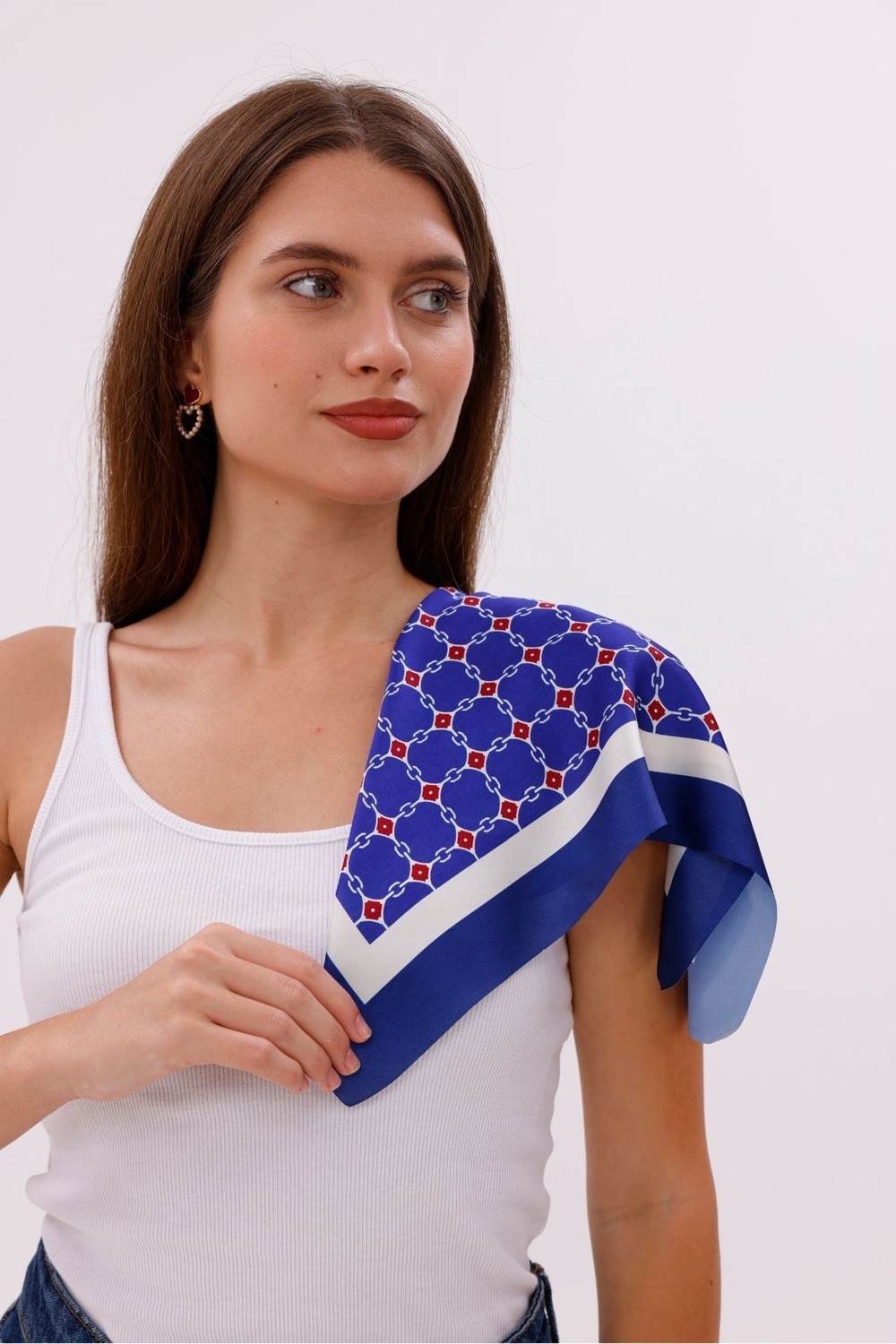 Tarzını Seç Koyu Mavi Zincir Desenli - Efes Model Fular Estascarf görsel 2