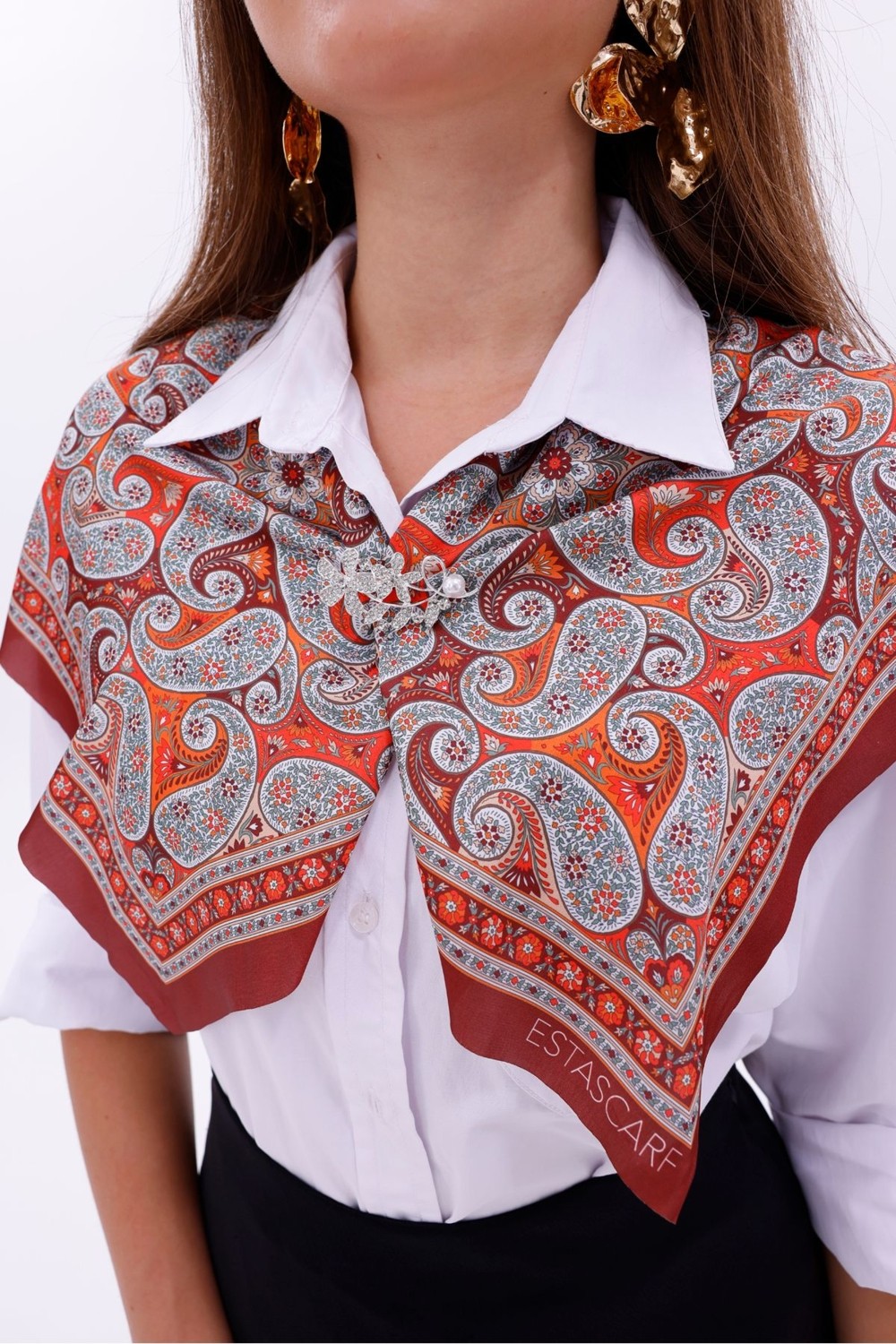 Tarzını Seç Doğu Esintisi Model Fular Bandana Şal Estascarf 70X70 cm görsel 3