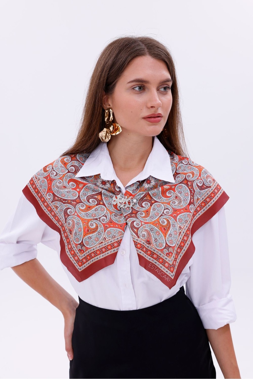 Tarzını Seç Doğu Esintisi Model Fular Bandana Şal Estascarf 70X70 cm görsel 4