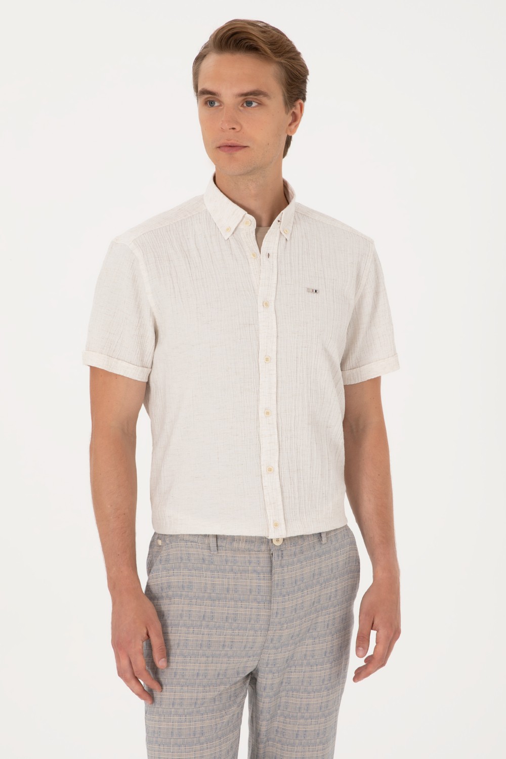 U.S. Polo Assn. Erkek İndigo Kısa Kollu Gömlek 50306328-VR028 görsel 8