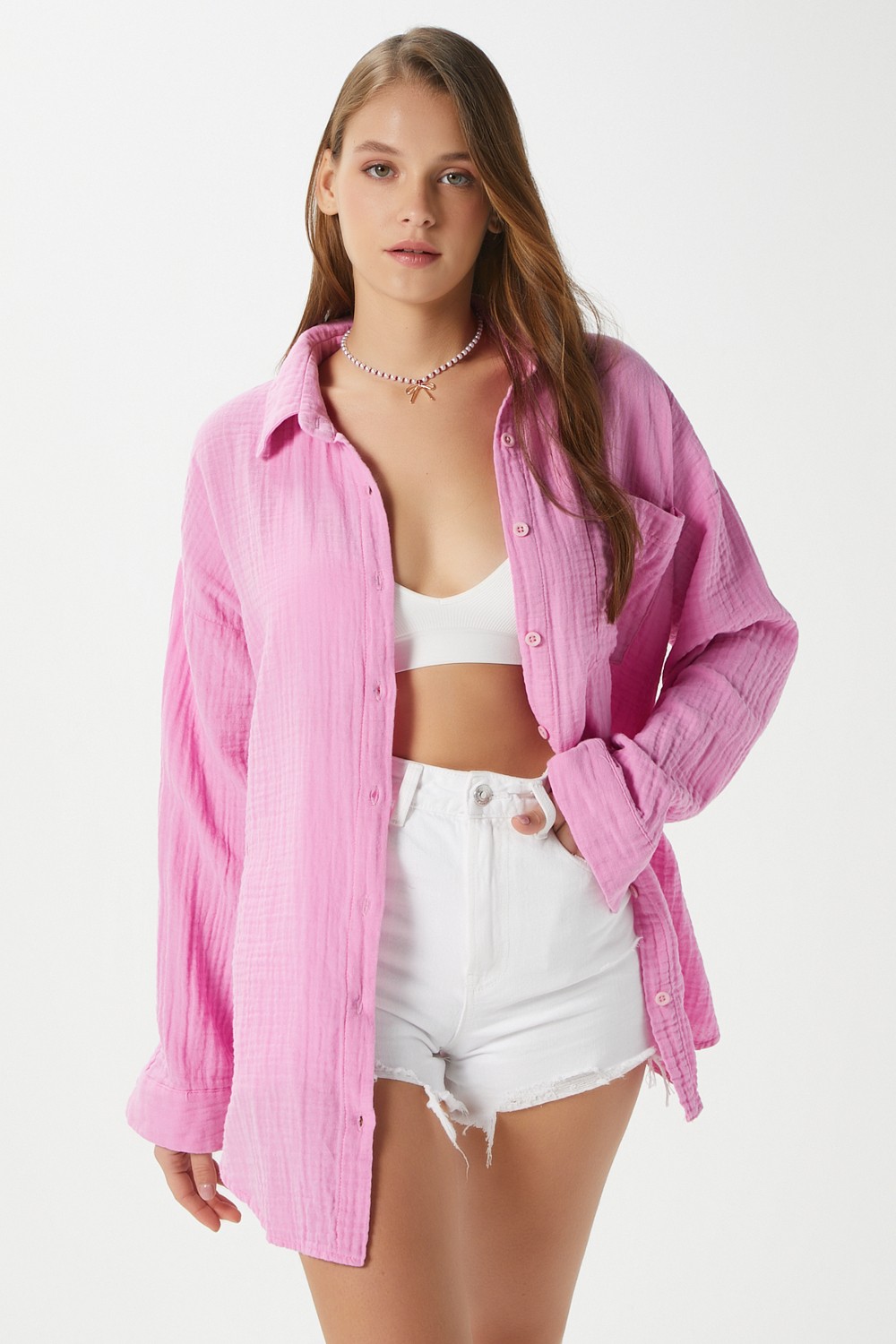 Ritnice Kadın Tilda %100 Pamuk Müslin Oversize Haki Gömlek