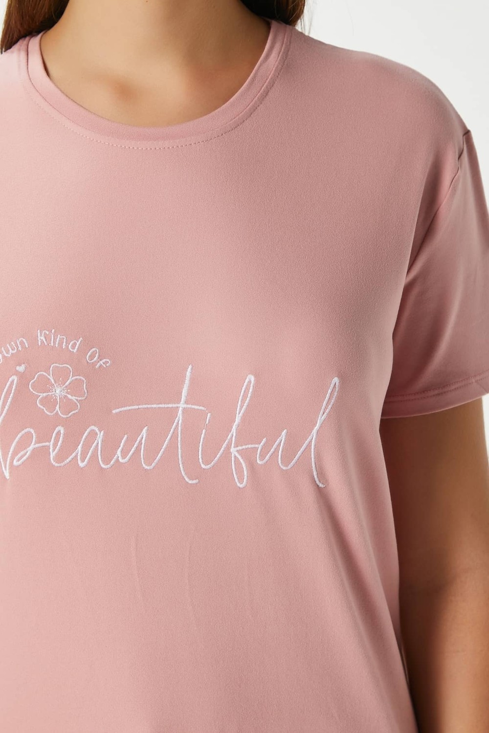 Ritnice Kadın Beautiful Yumuşak Doku Pudra Bisiklet Yaka Kısa Kollu Alt Üst Pijama Takımı görsel 5