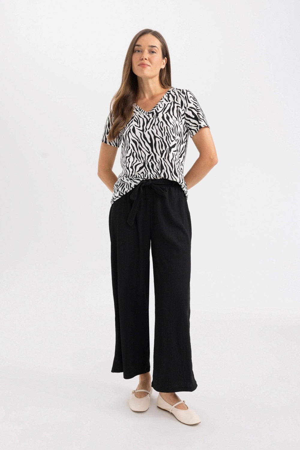 DeFacto Culotte Geniş Paça Bürümcük Kapri görsel 8